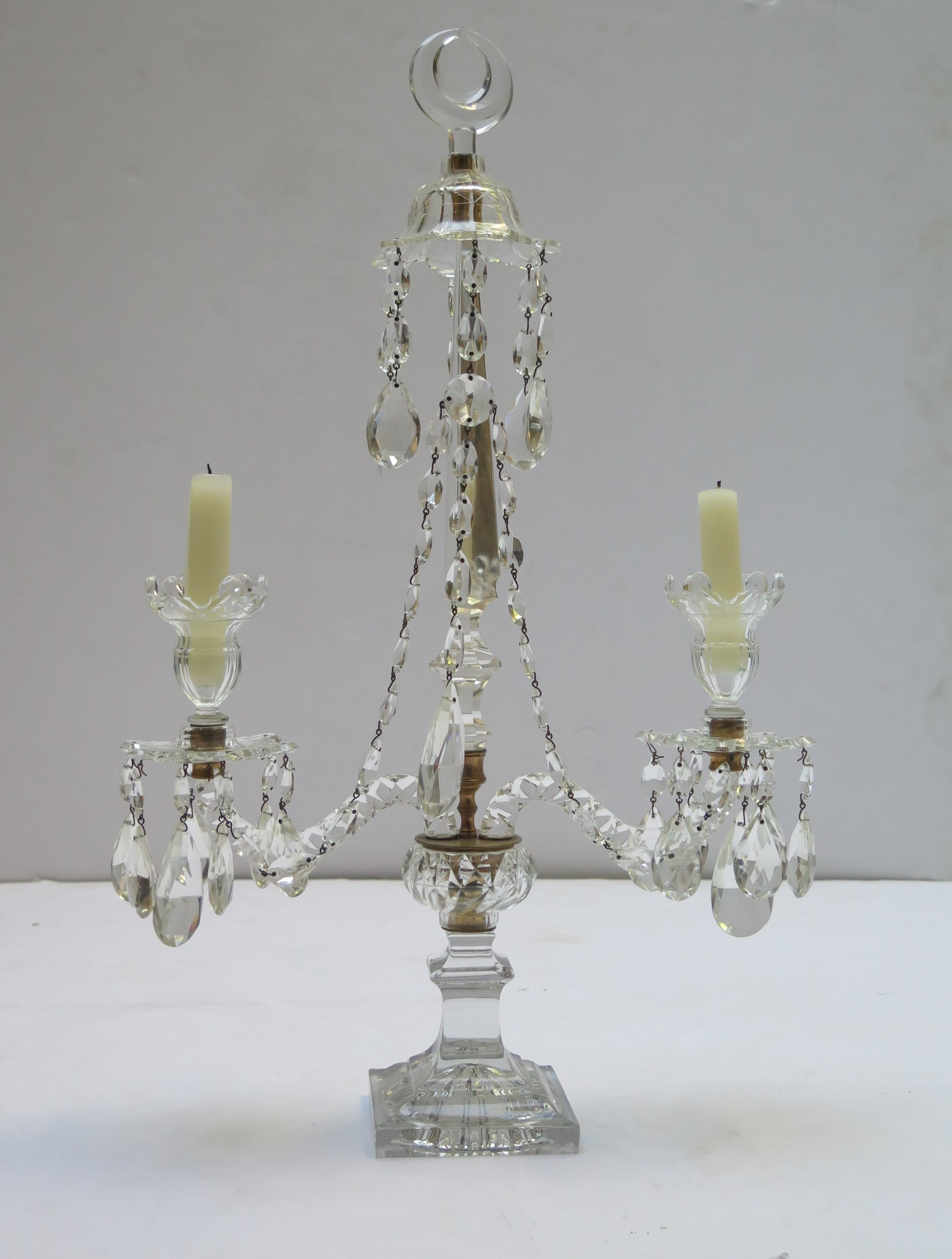 Pair of George III Crystal Two-Light Candelabra 8