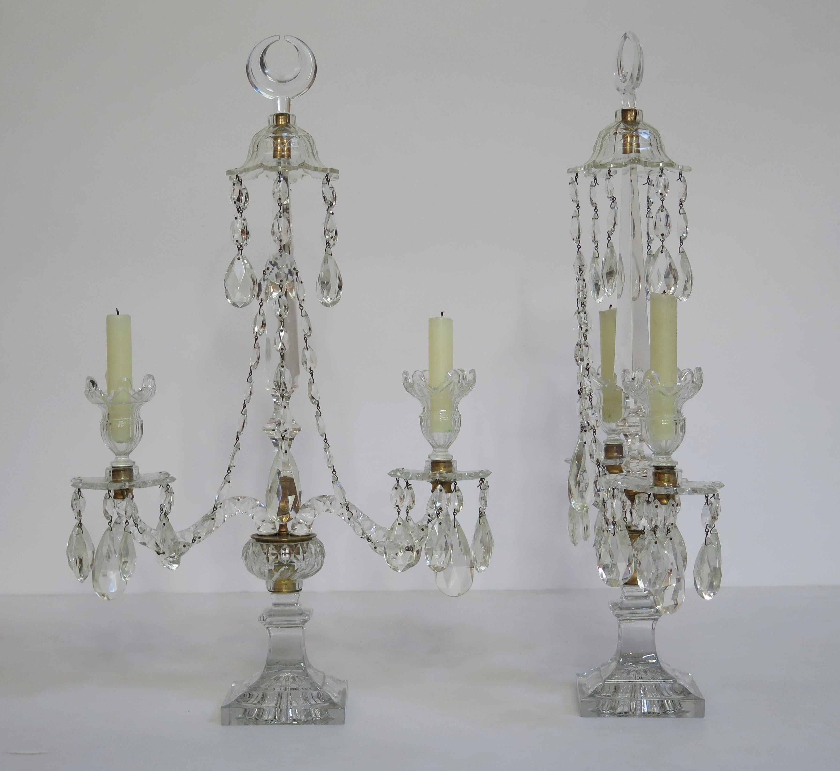 English Pair of George III Crystal Two-Light Candelabra