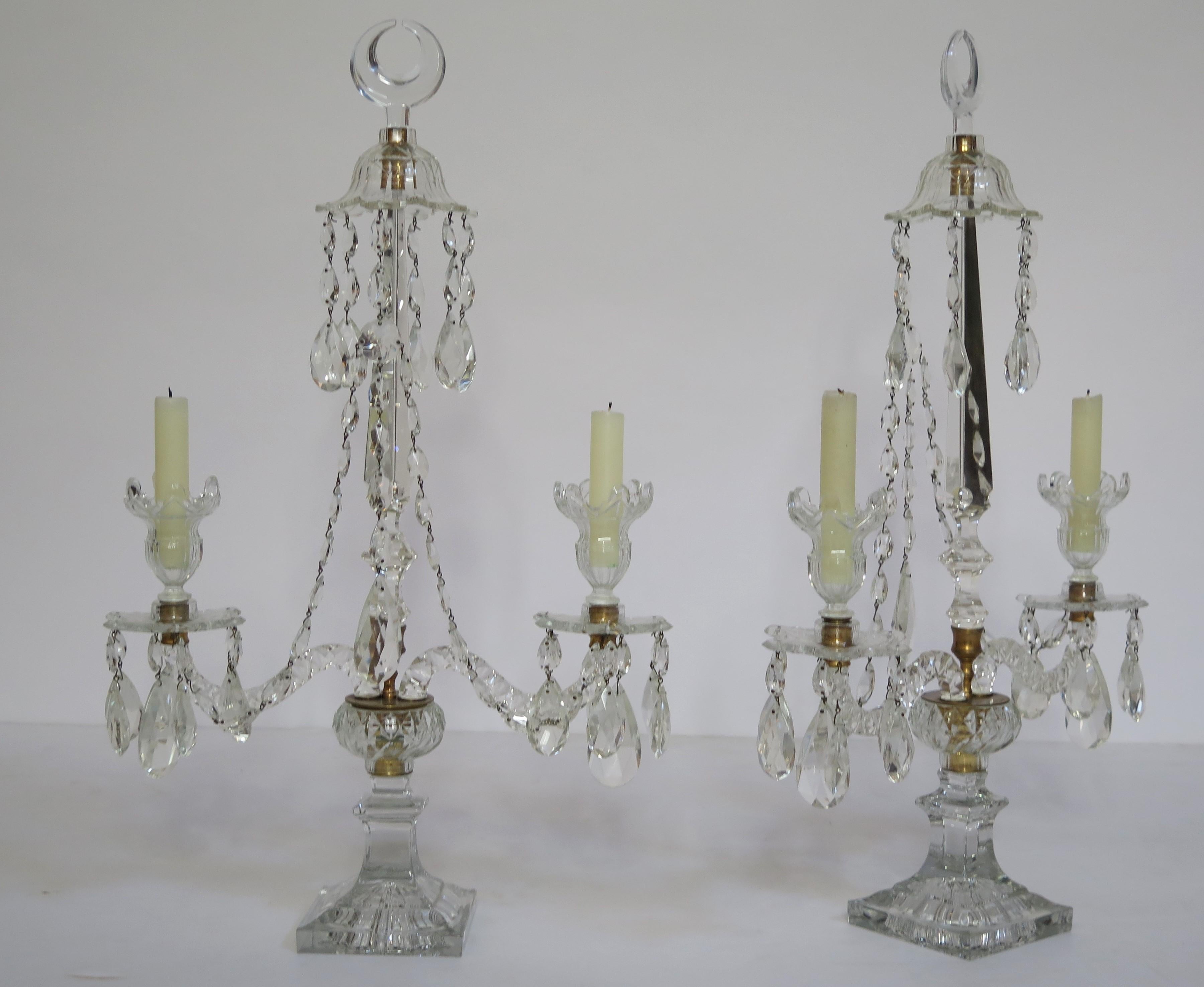 Pair of George III Crystal Two-Light Candelabra In Good Condition In Dallas, TX