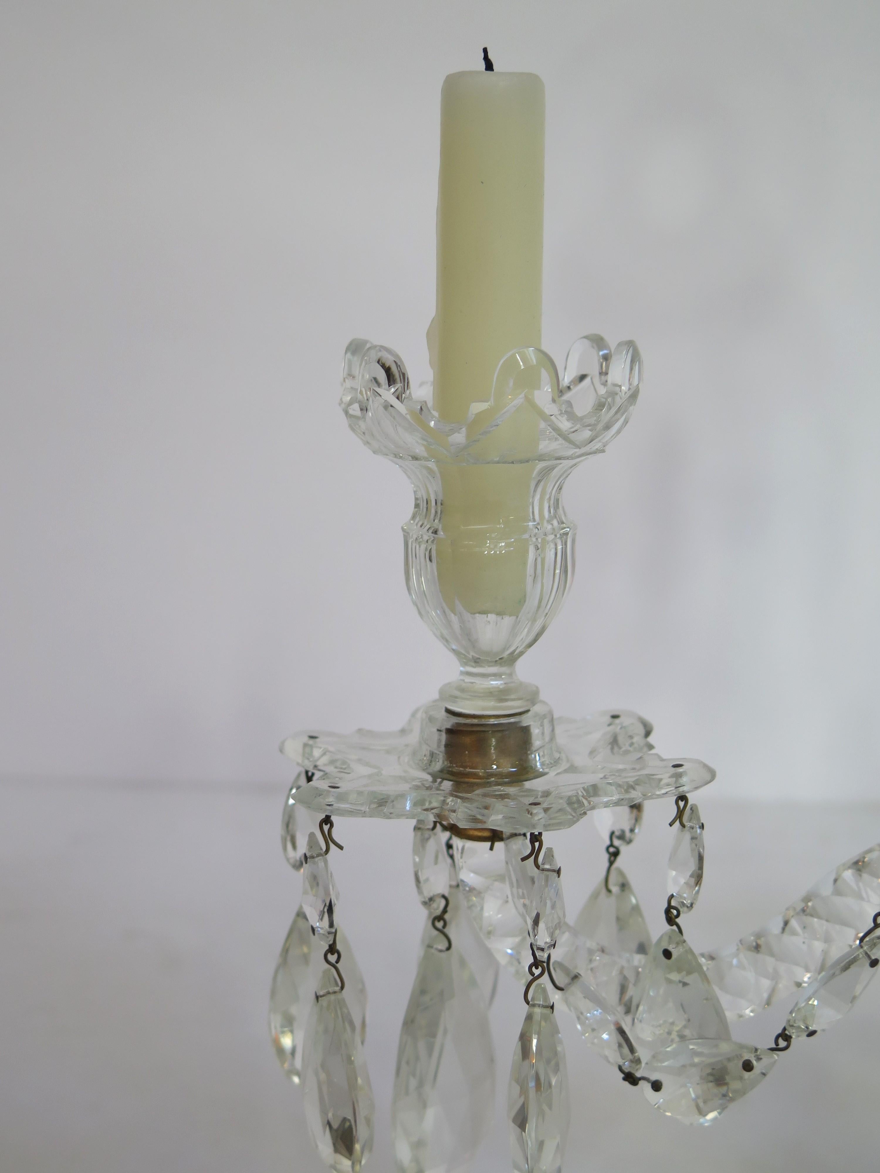 Pair of George III Crystal Two-Light Candelabra 1