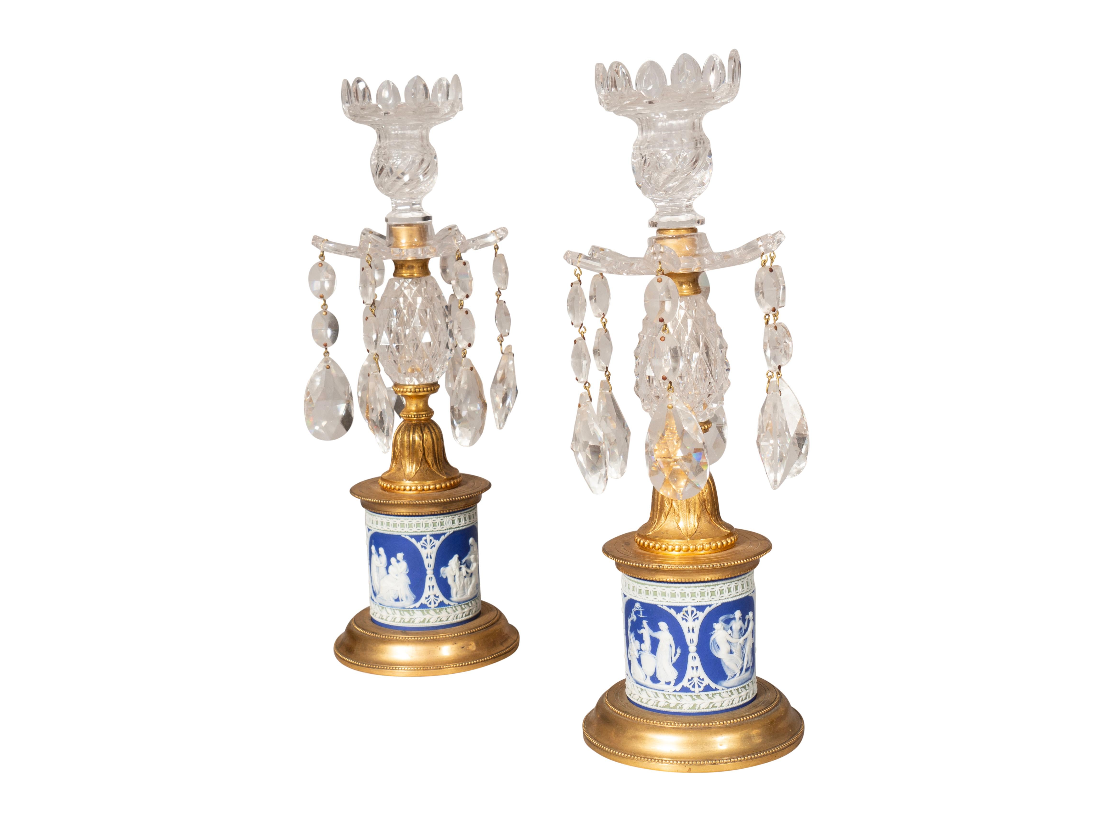 Pair Of George III Cut Glass And Jasper Ware Candlesticks In Good Condition For Sale In Essex, MA