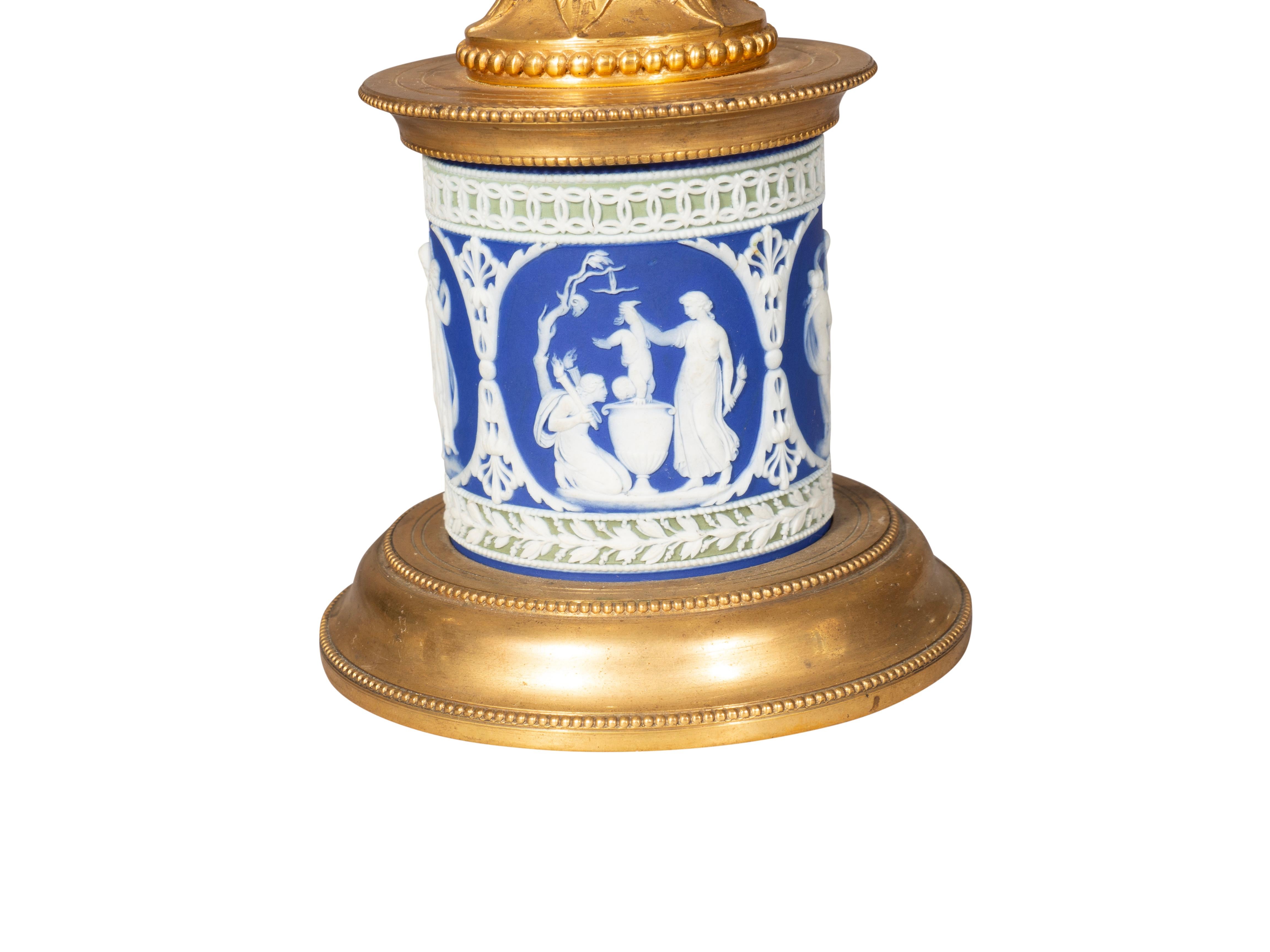 19th Century Pair Of George III Cut Glass And Jasper Ware Candlesticks For Sale