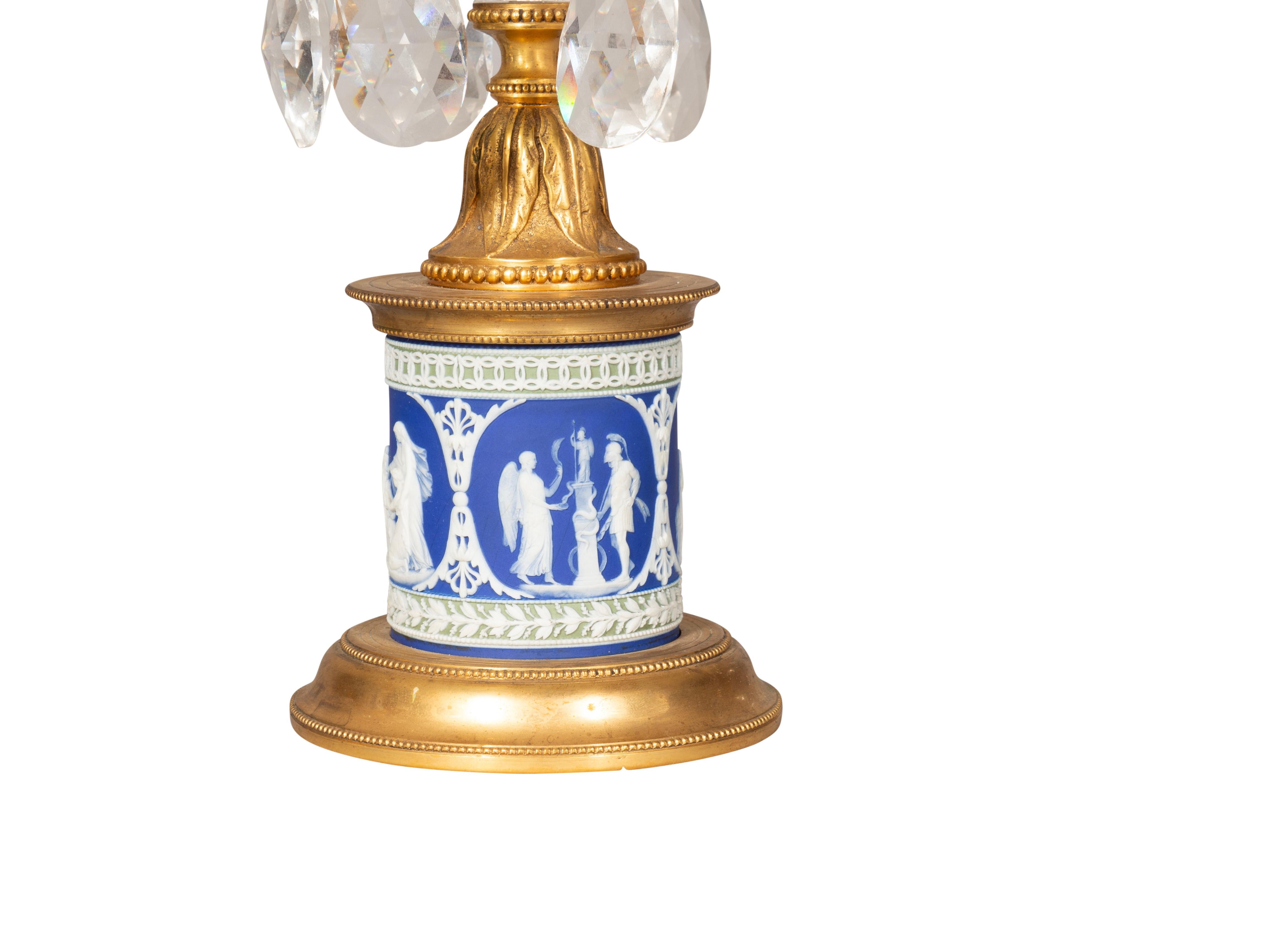 Pair Of George III Cut Glass And Jasper Ware Candlesticks For Sale 1