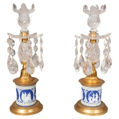 Pair Of George III Cut Glass And Jasper Ware Candlesticks