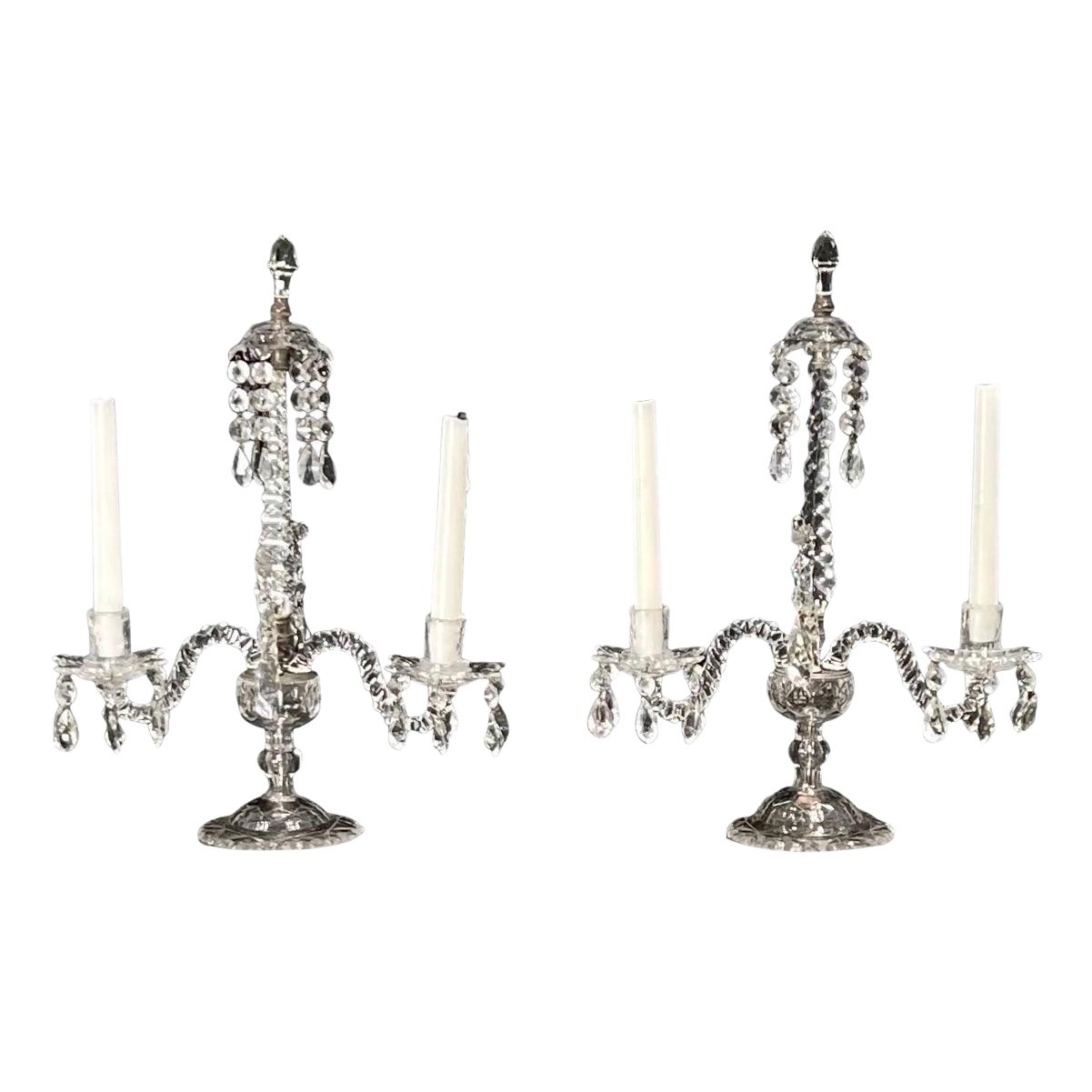 Pareja de Girándolas de Cristal Tallado Jorge III