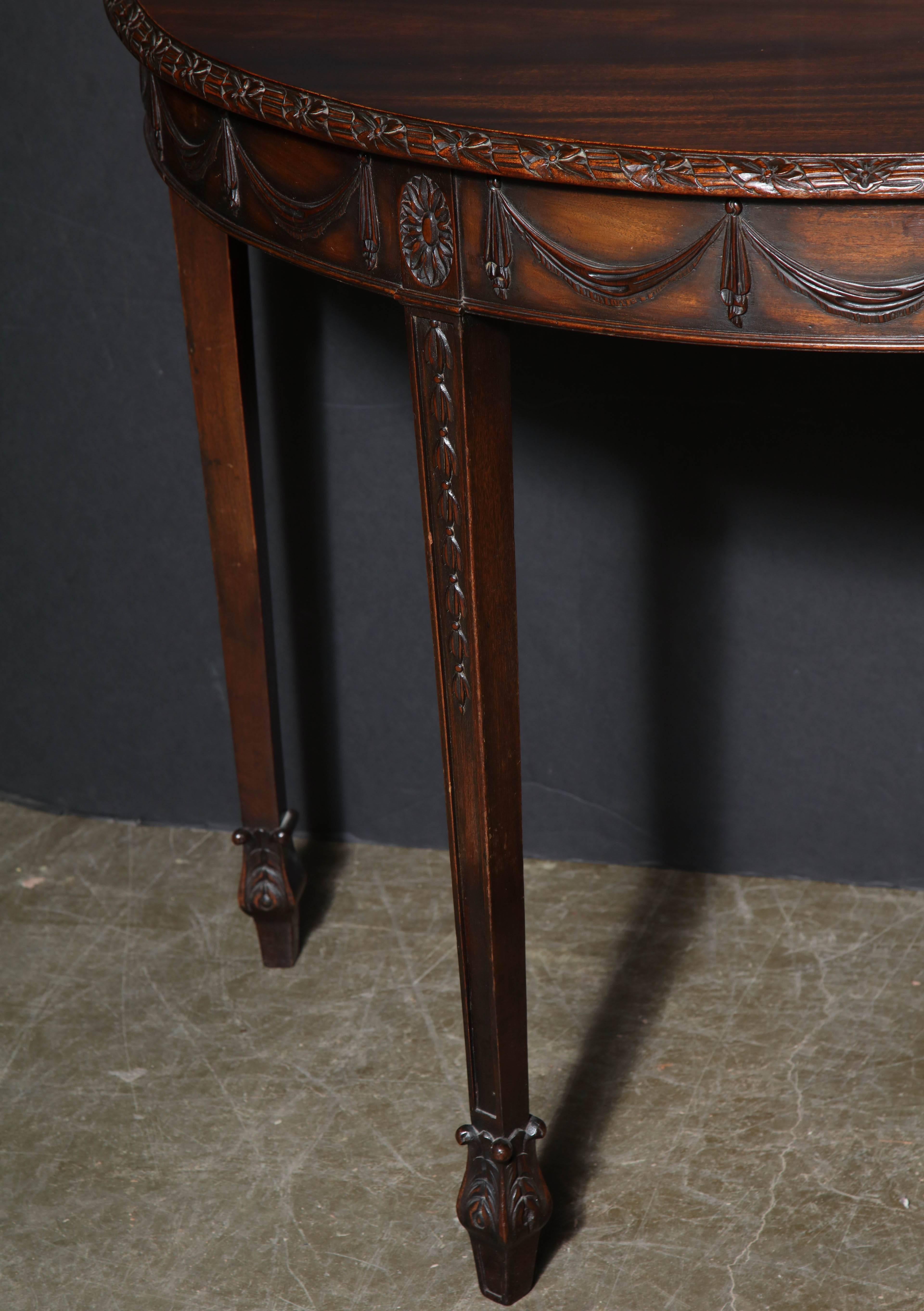 English Pair of George III Demilune Console Tables