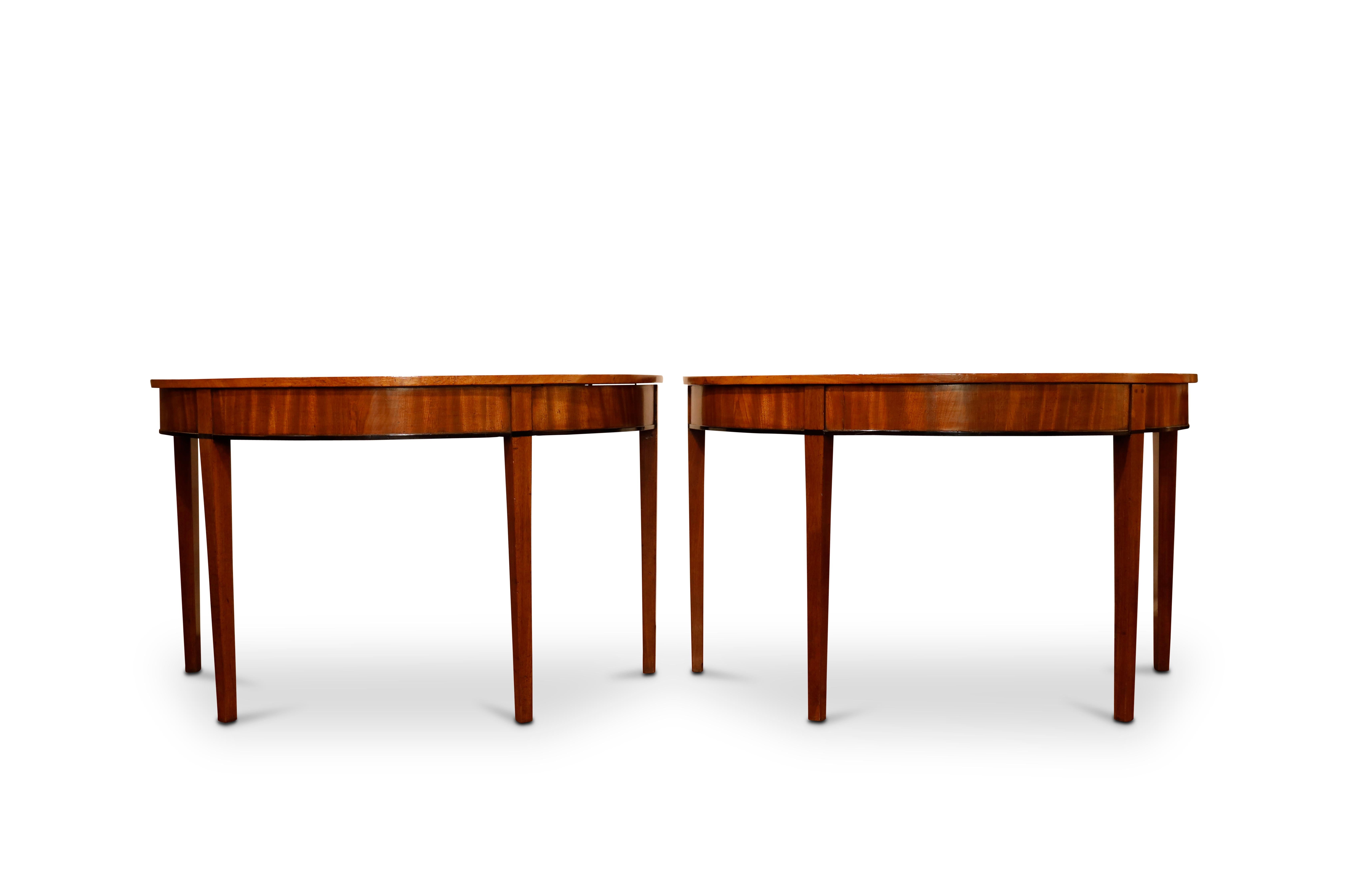 Inlay Pair of George III Demilune Tables For Sale