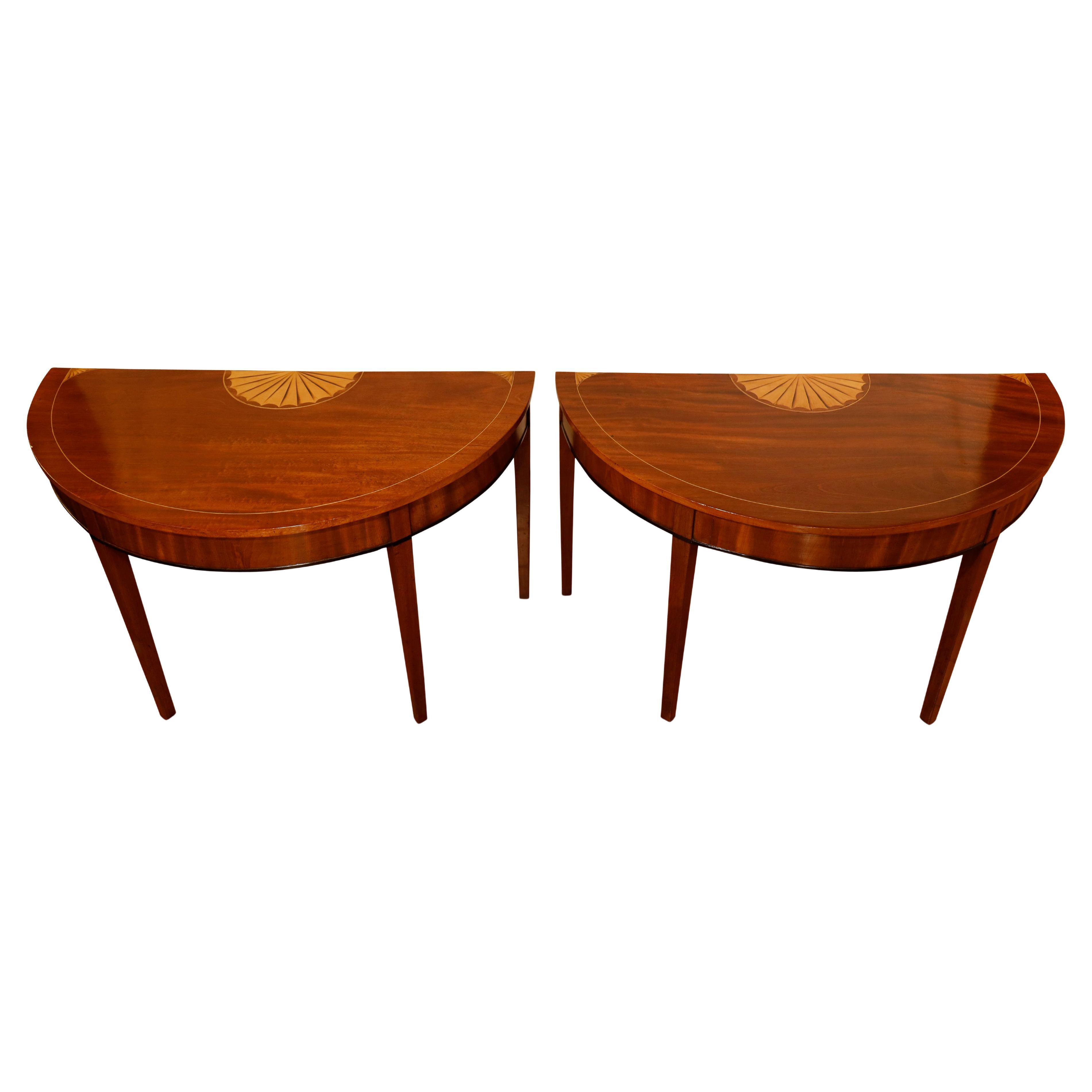 Pair of George III Demilune Tables For Sale