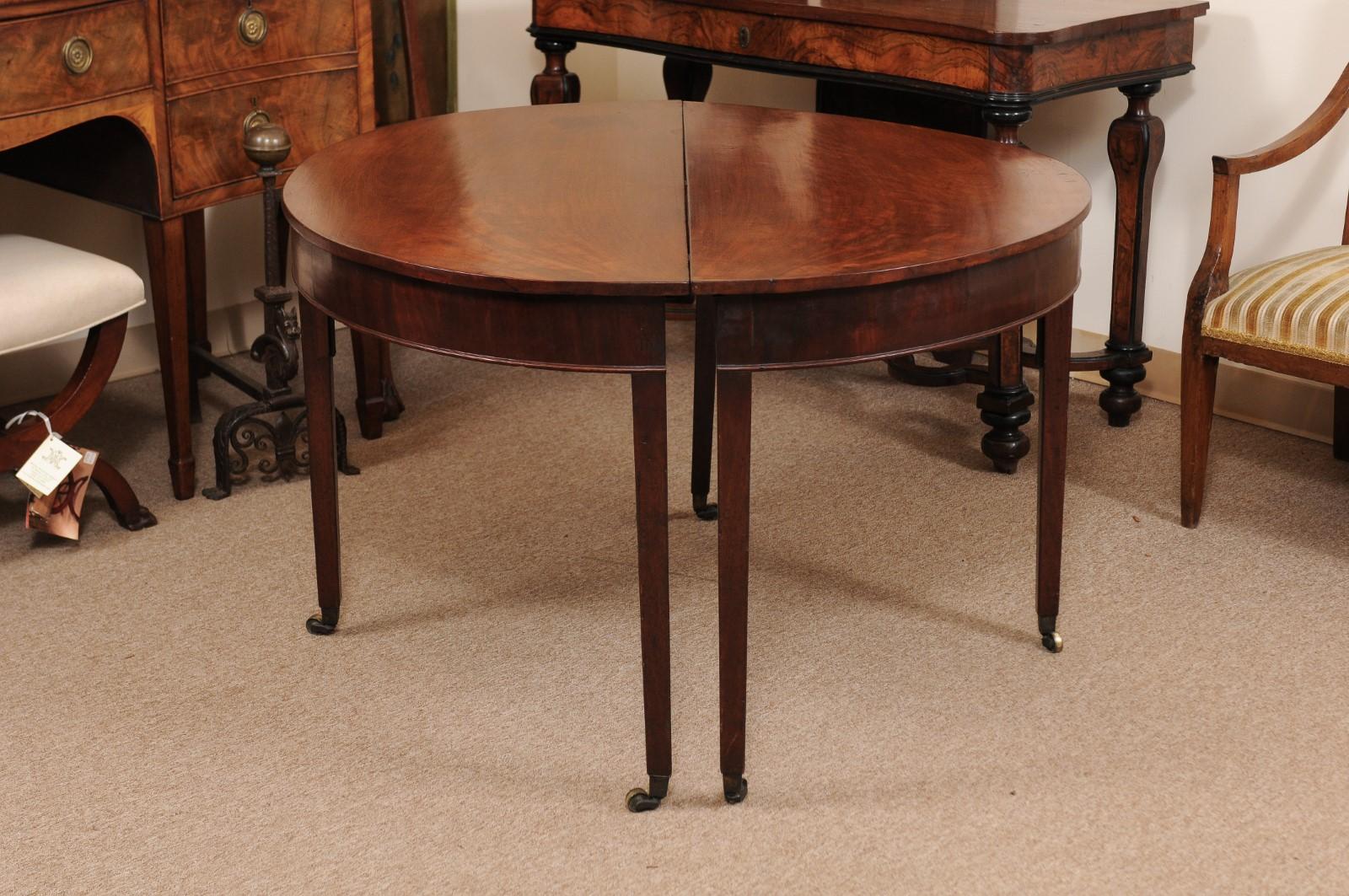 Pair of George III English Mahogany Demilune Console Tables, circa 1790 1