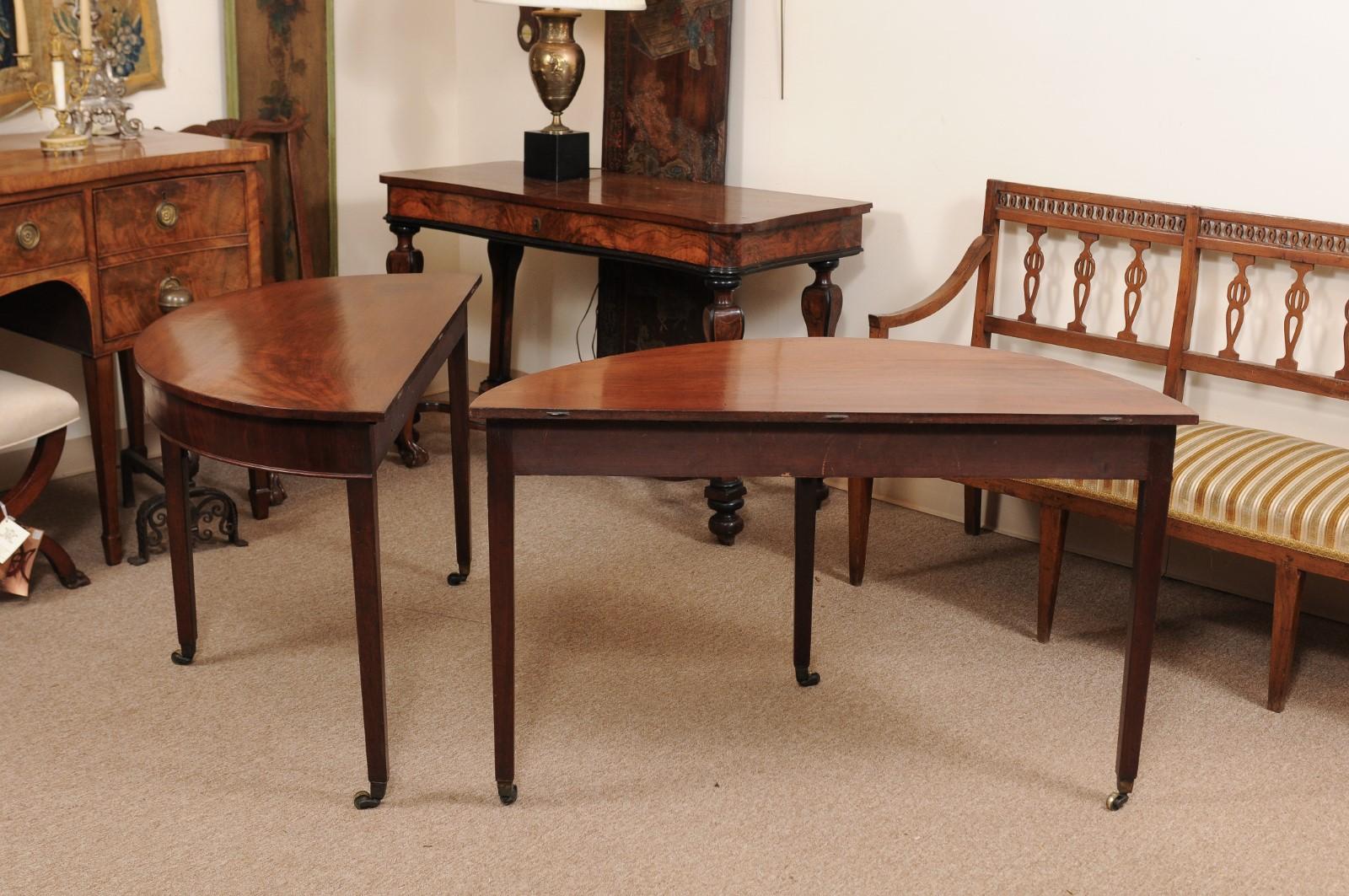 Pair of George III English Mahogany Demilune Console Tables, circa 1790 3