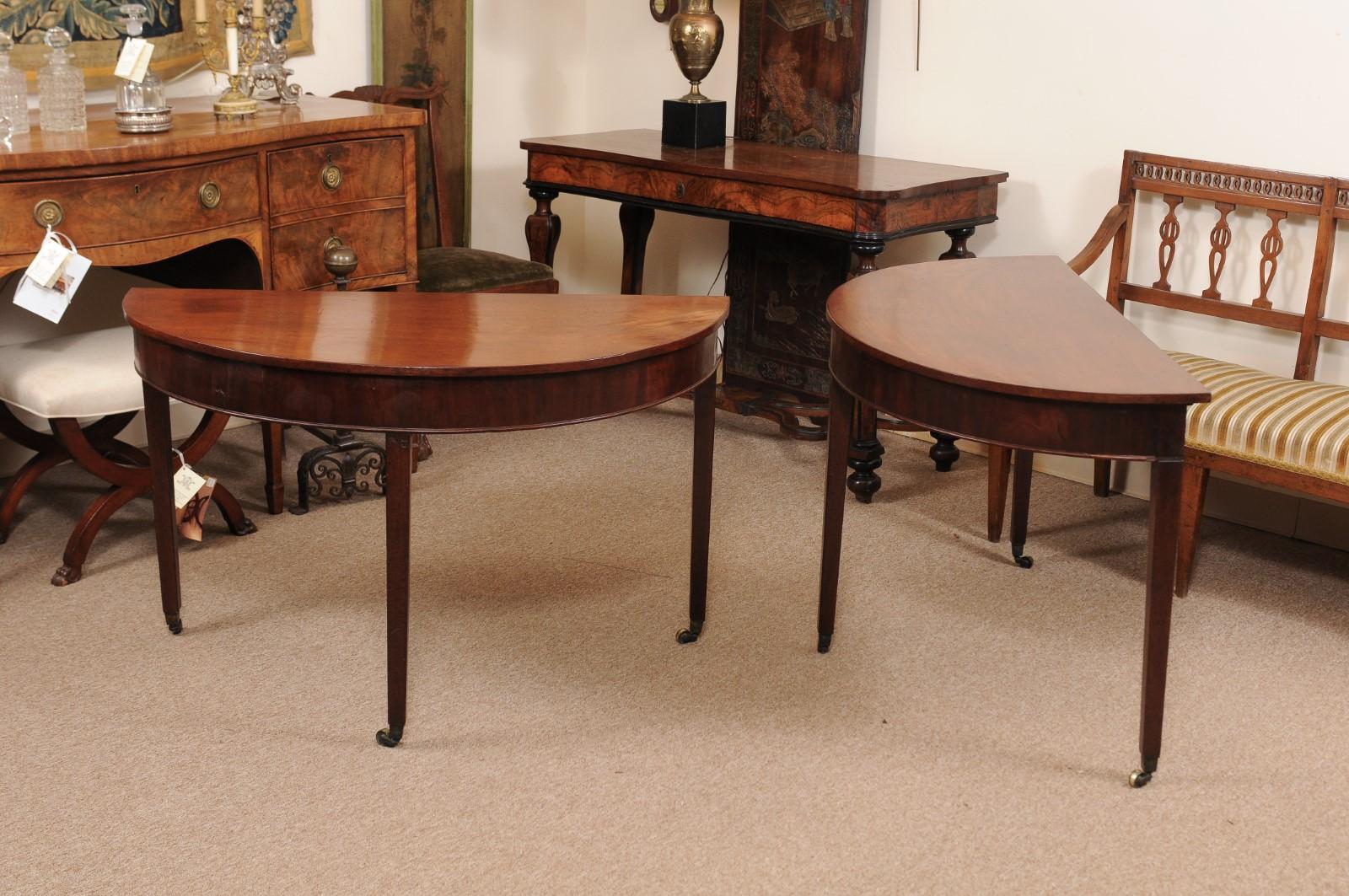 Pair of George III English Mahogany Demilune Console Tables, circa 1790 4