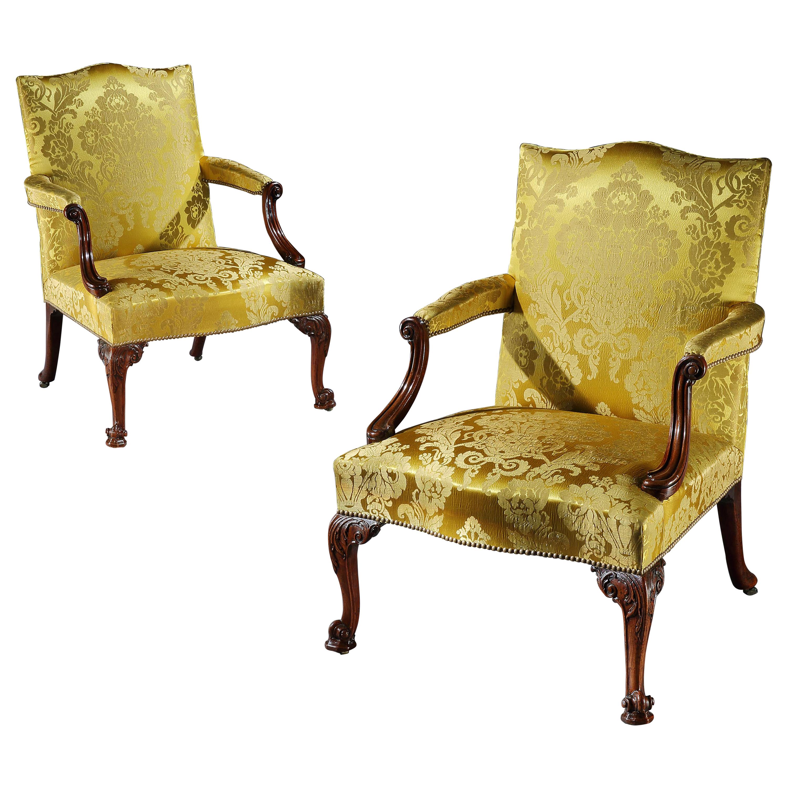 Pair of George III Gainsborough Open Armchairs For Sale