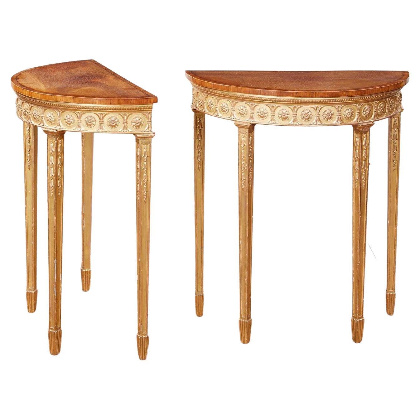 Pair of George III Giltwood and Mahogany Console Tables