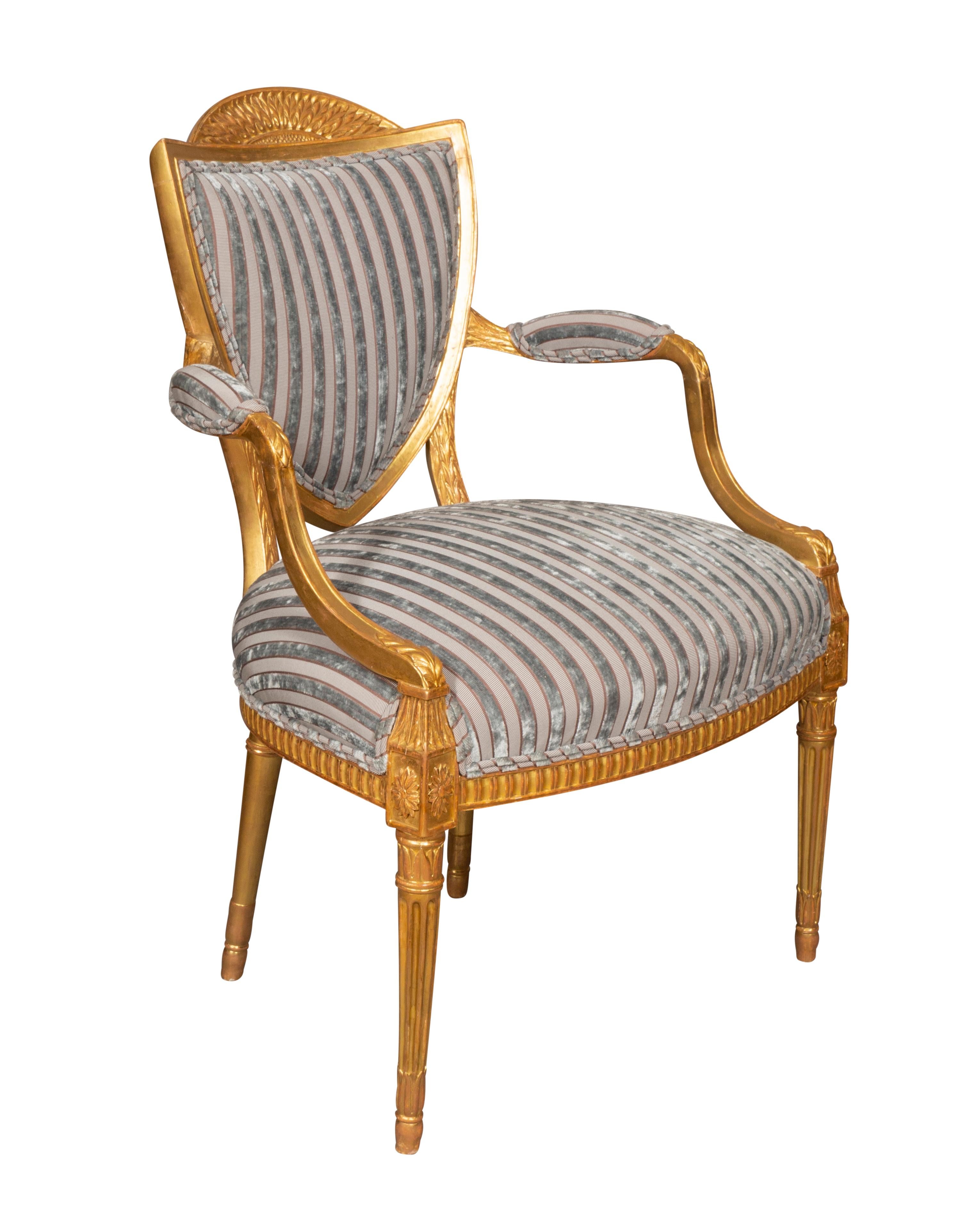 English Pair of George III Giltwood Armchairs For Sale