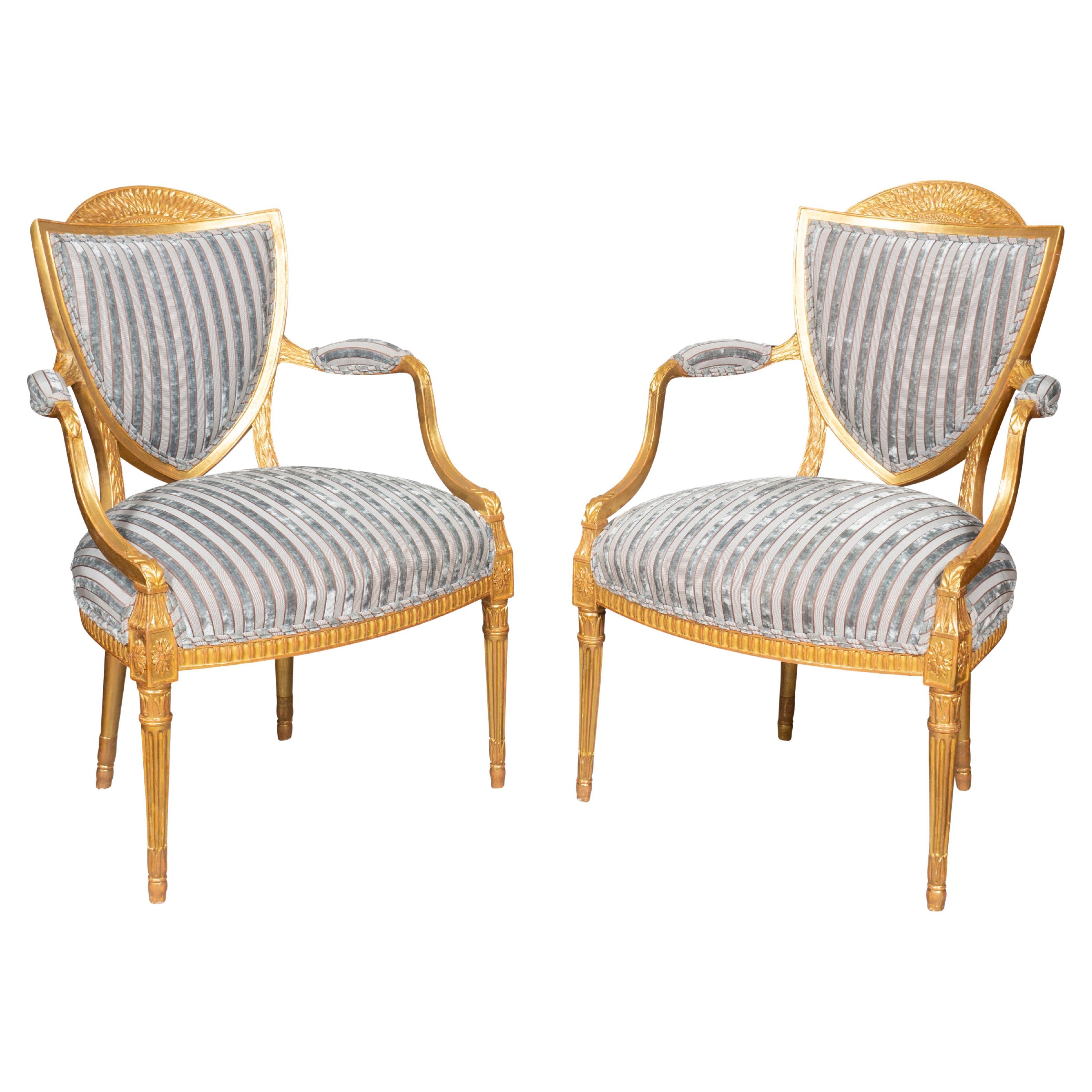 Pair of George III Giltwood Armchairs For Sale