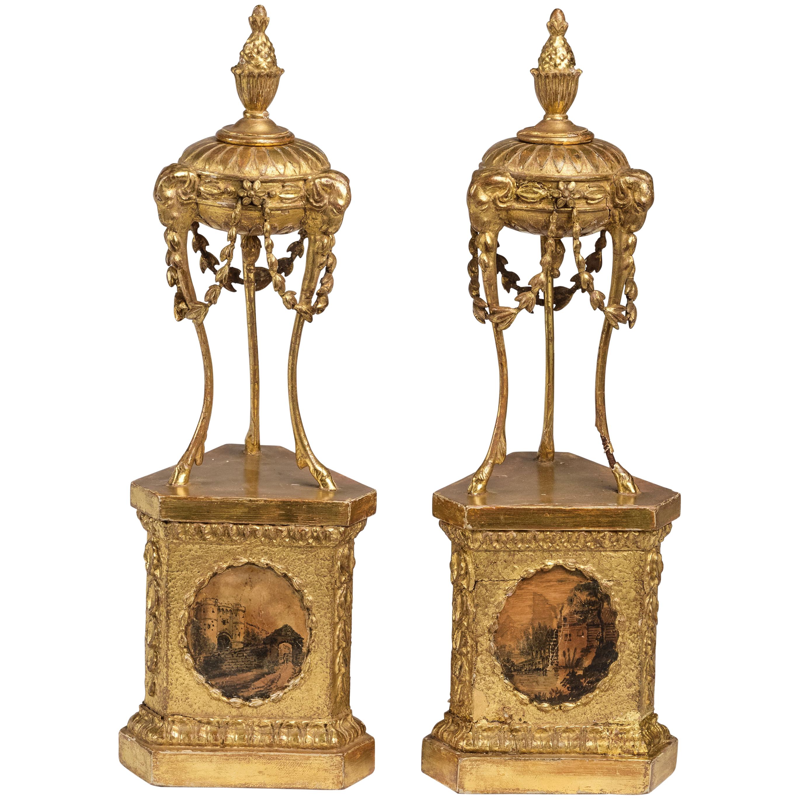 Pair of George III Giltwood Atheniennes 'Urns'