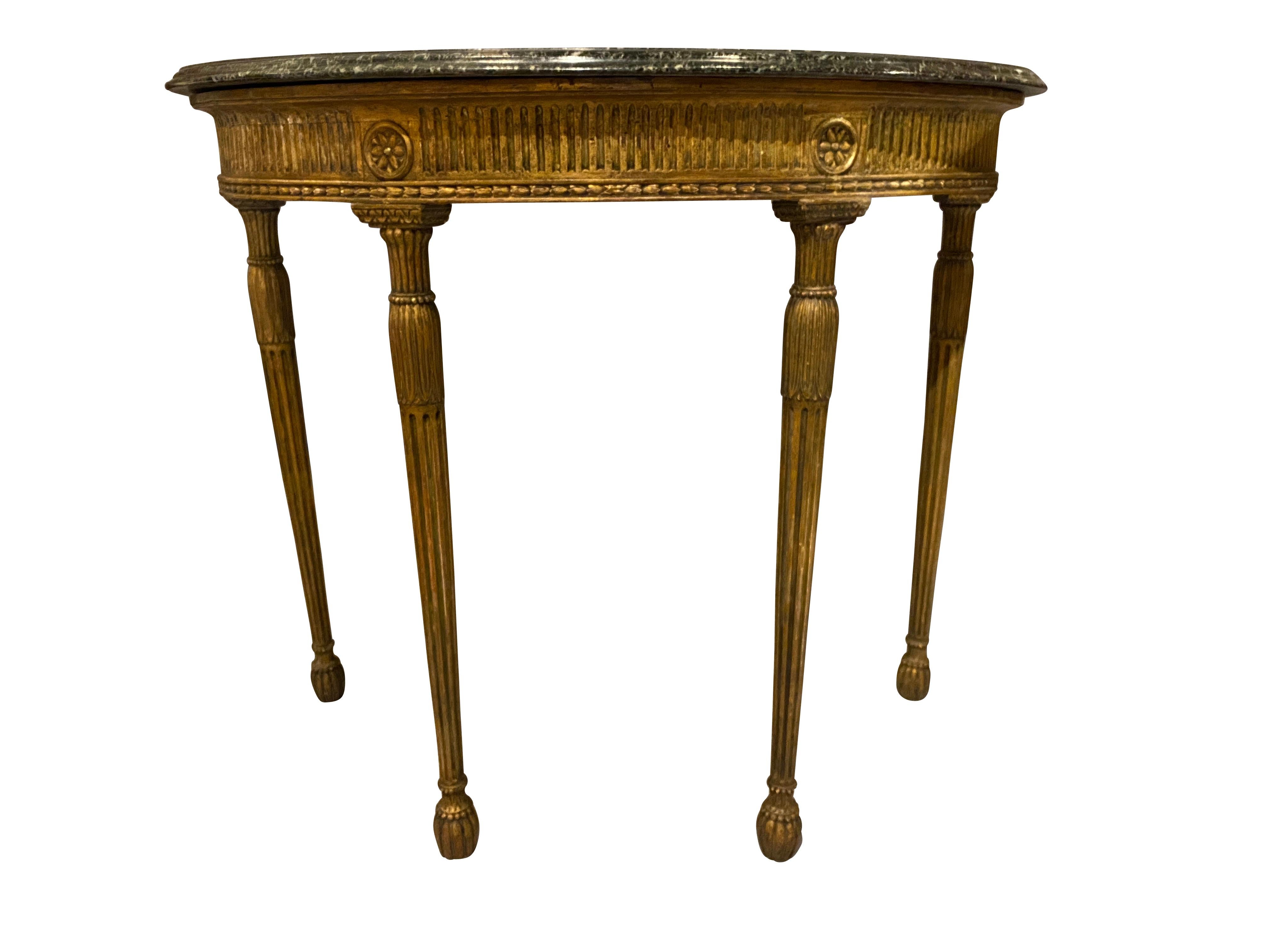 English Pair of George III Giltwood Demilune Console Tables For Sale