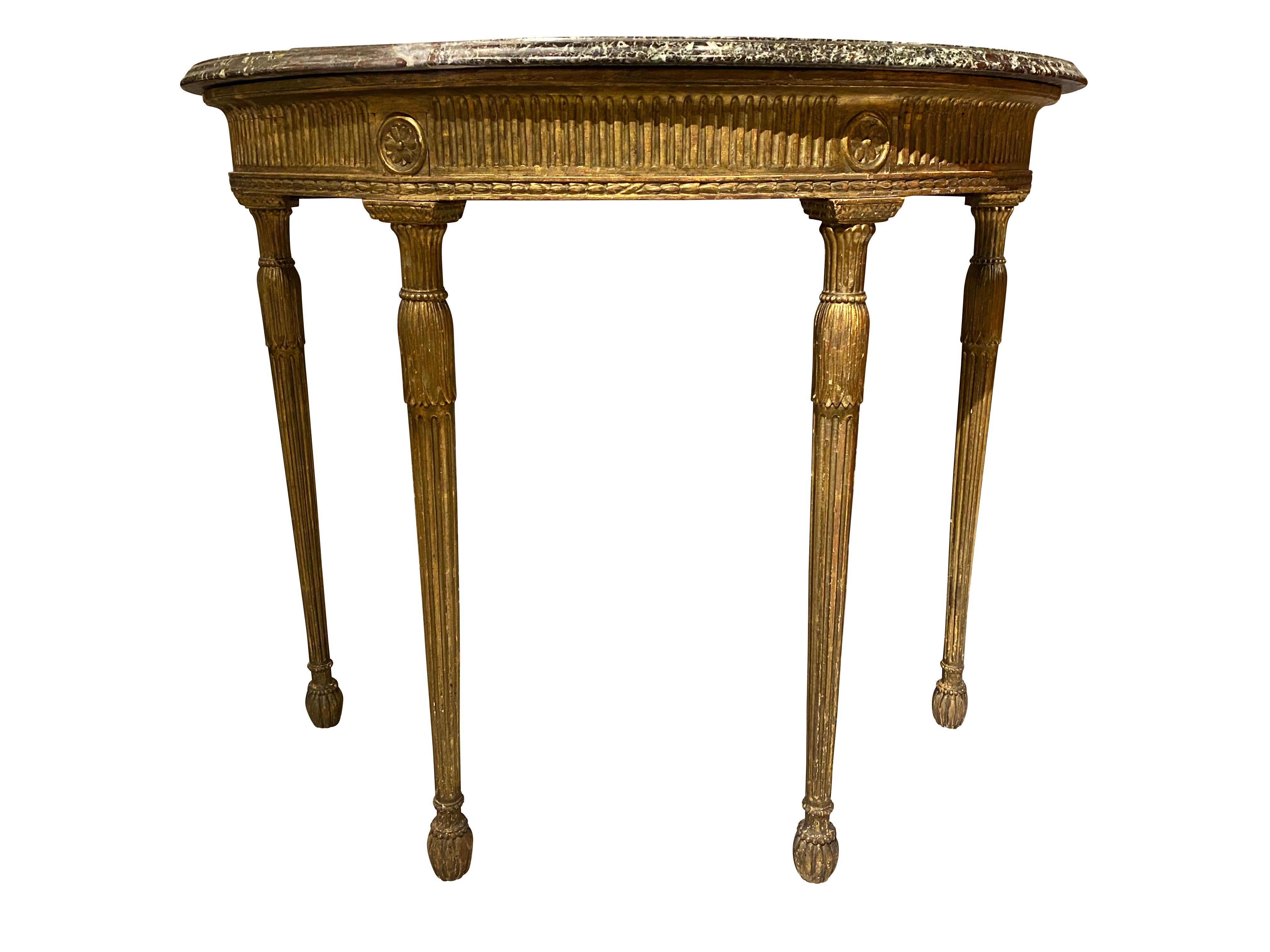 Pair of George III Giltwood Demilune Console Tables In Good Condition For Sale In Essex, MA