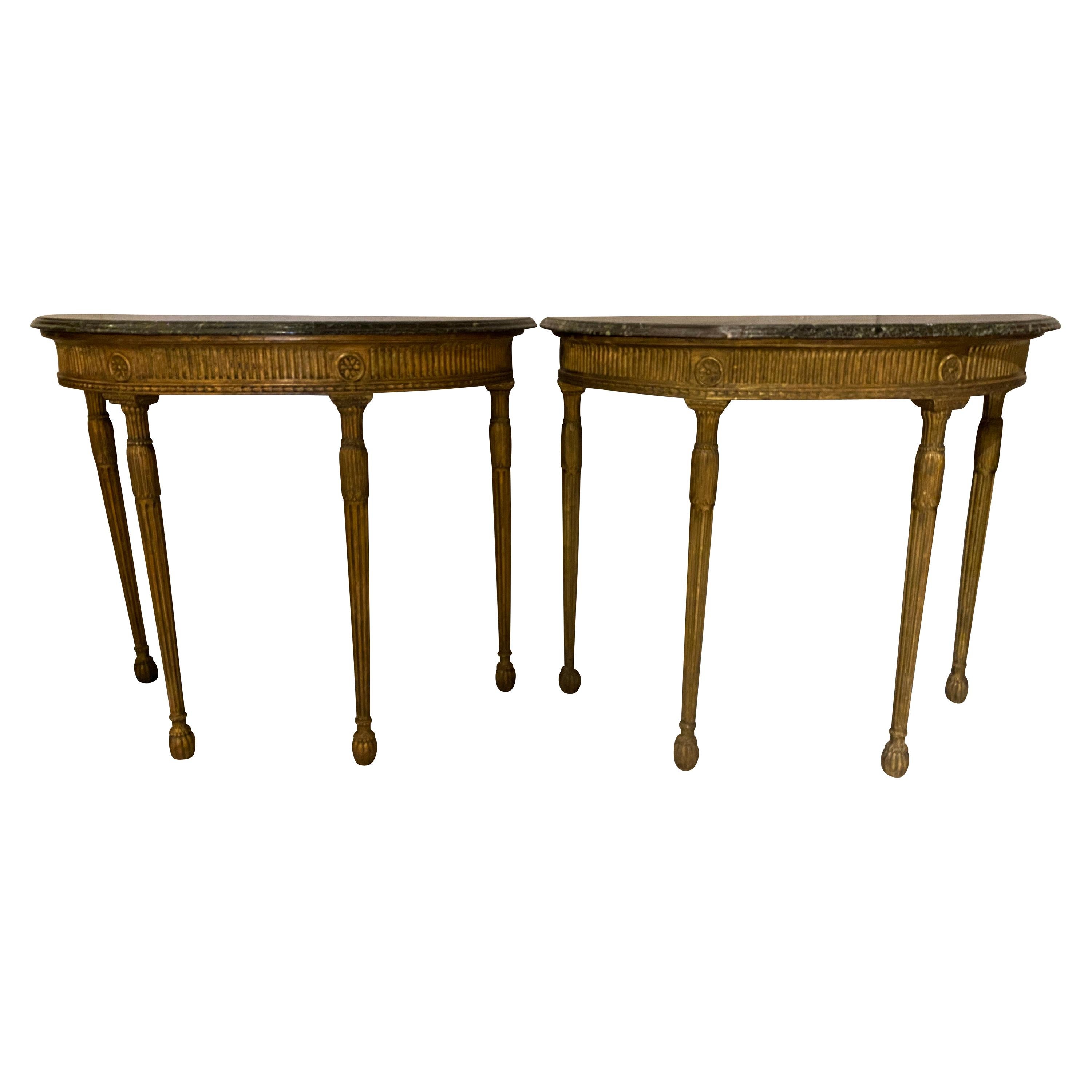 Pair of George III Giltwood Demilune Console Tables For Sale