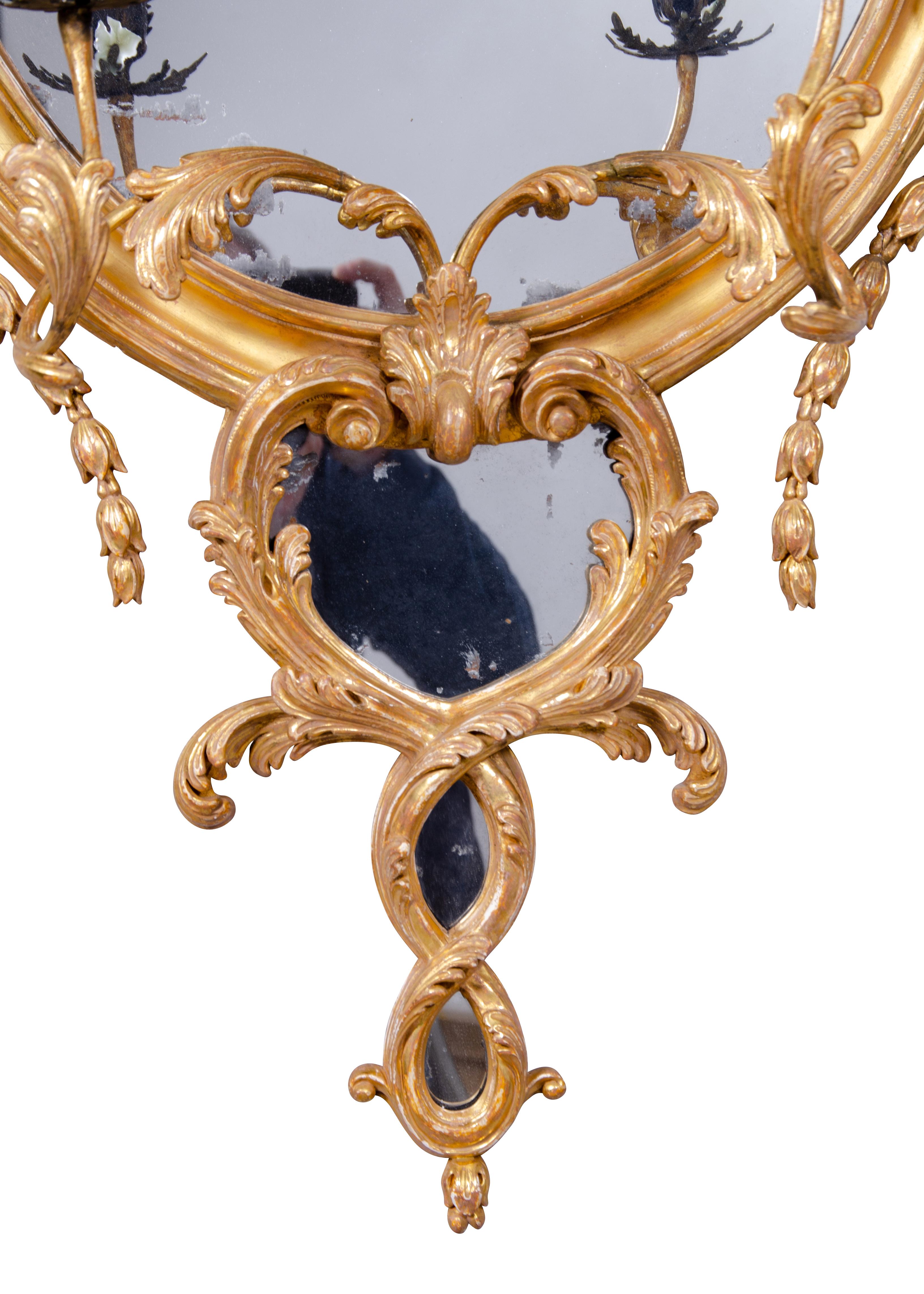 Pair of George III Giltwood Girandole Mirrors In Good Condition In Essex, MA