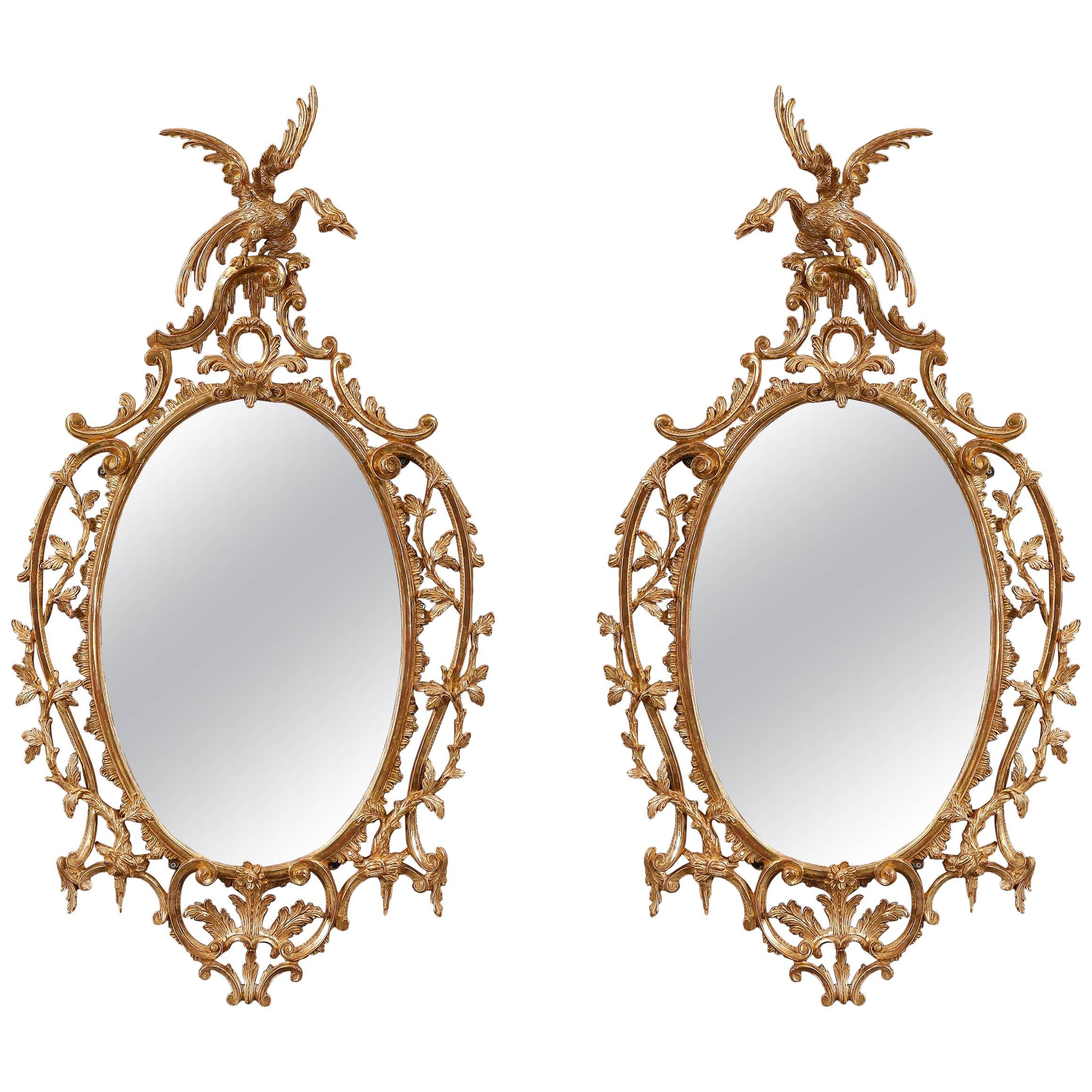 Pair of George III Rococo Giltwood Mirrors For Sale