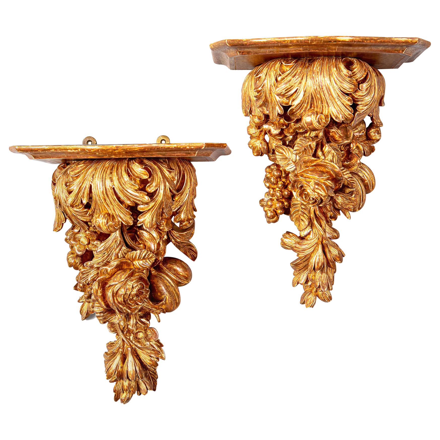 Pair of George III Giltwood Wall Brackets For Sale