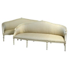 Pair of George III Green and White Painted Sofas Attributed to John linnell