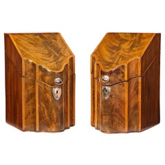 Pair of George III Inlaid Mahogany Cutlery Boxes, Late 18th Century