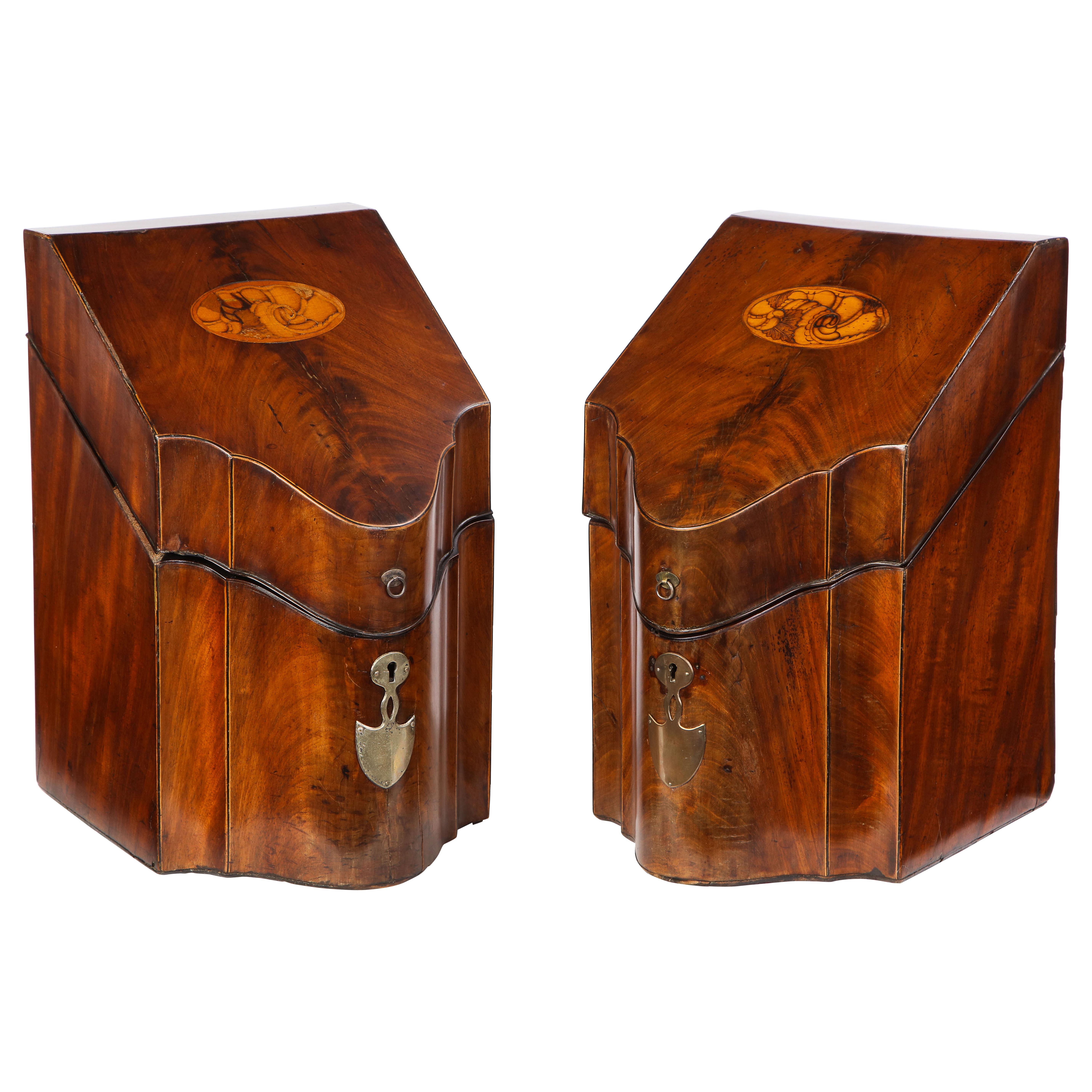 Pair of George III Inlaid Satinwood Cutlery Boxes, Late 18th Century