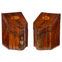 Antique Pair of George III Inlaid Satinwood Cutlery Boxes, Late 18th Century