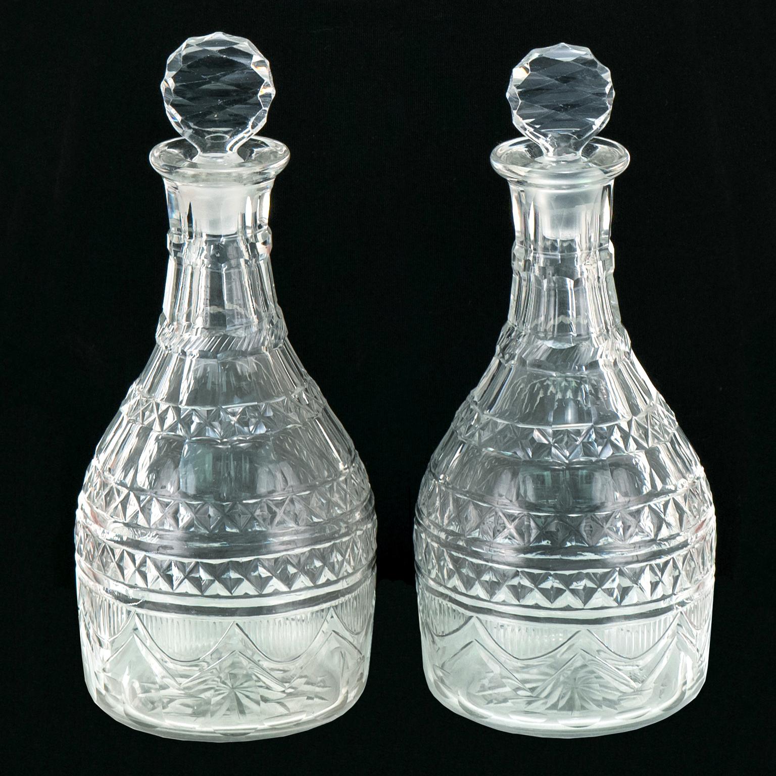 Georgian Pair of George III Irish Cut Crystal Decanters