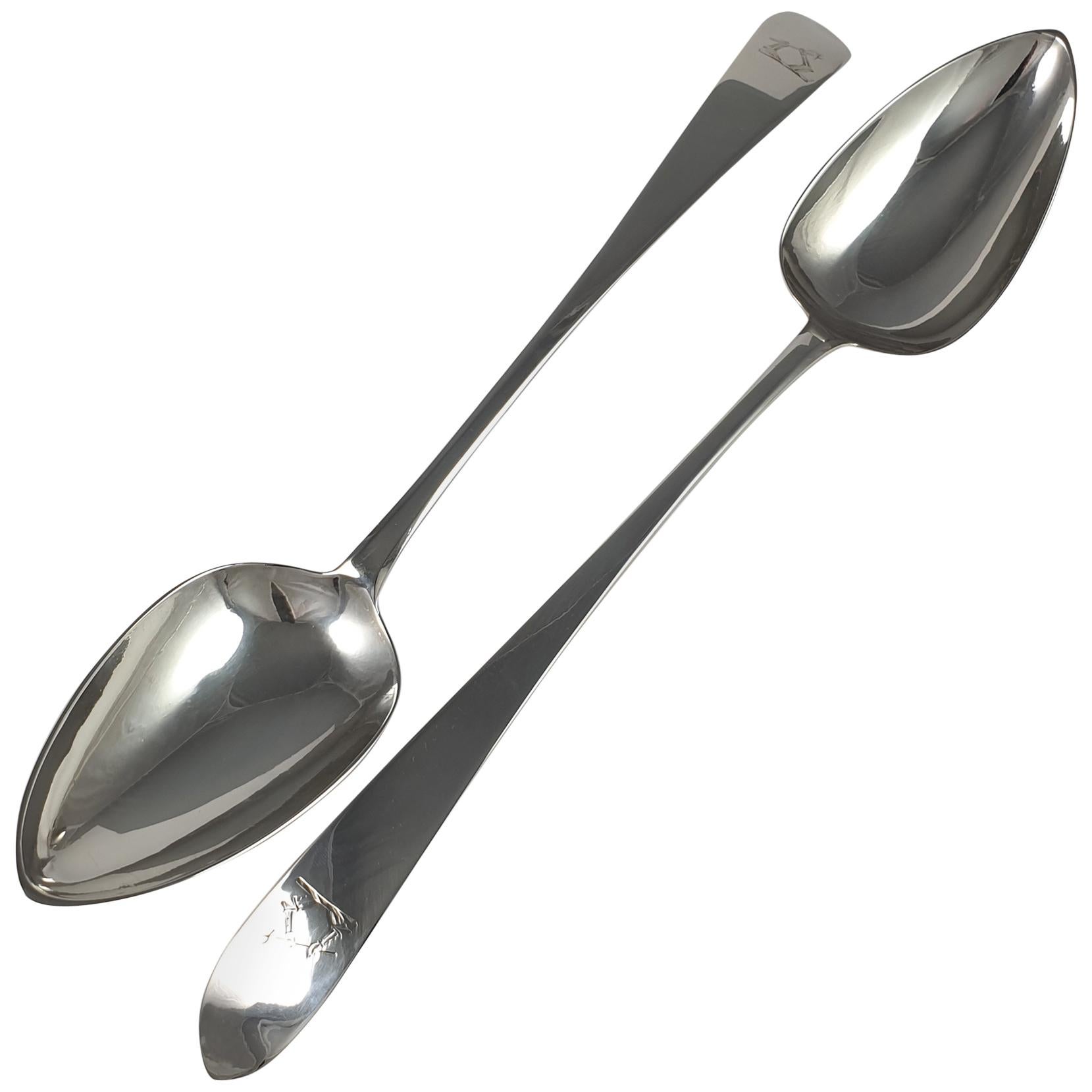Pair of George III Irish Silver Celtic Point Basting Spoons John Keene, 1799 For Sale