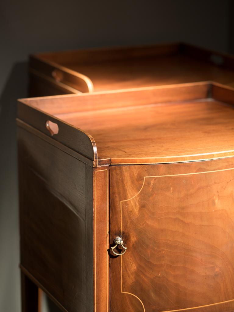 British Pair of George III Mahogany and Box Wood Strung Bedside Cabinets