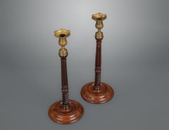 Pair of George III Mahogany and Brass Candlesticks