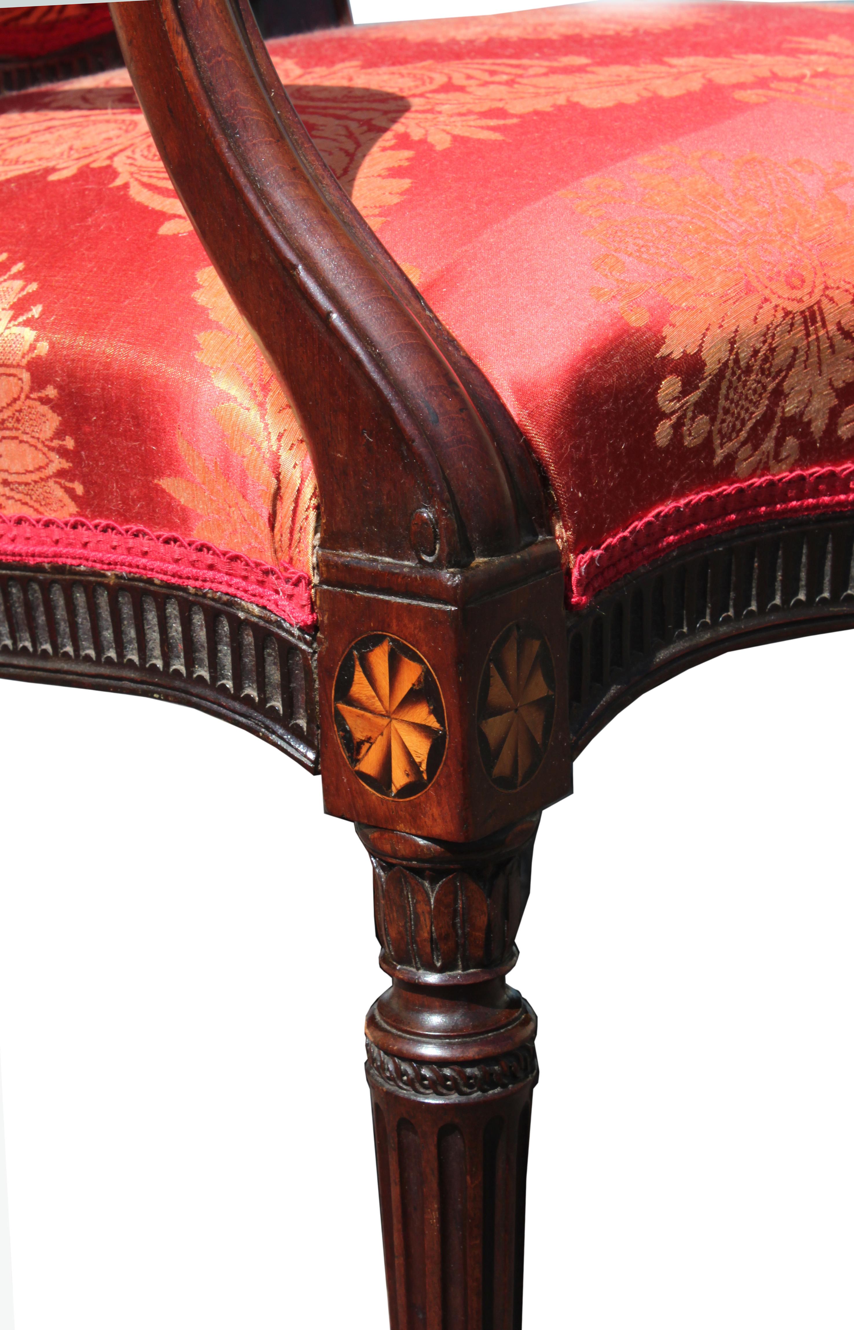 Pair of George III Mahogany Armchairs in Red Damask; Manner of John Linnell For Sale 4