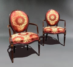 Pair of George III Mahogany Armchairs in Red Damask; Manner of John Linnell