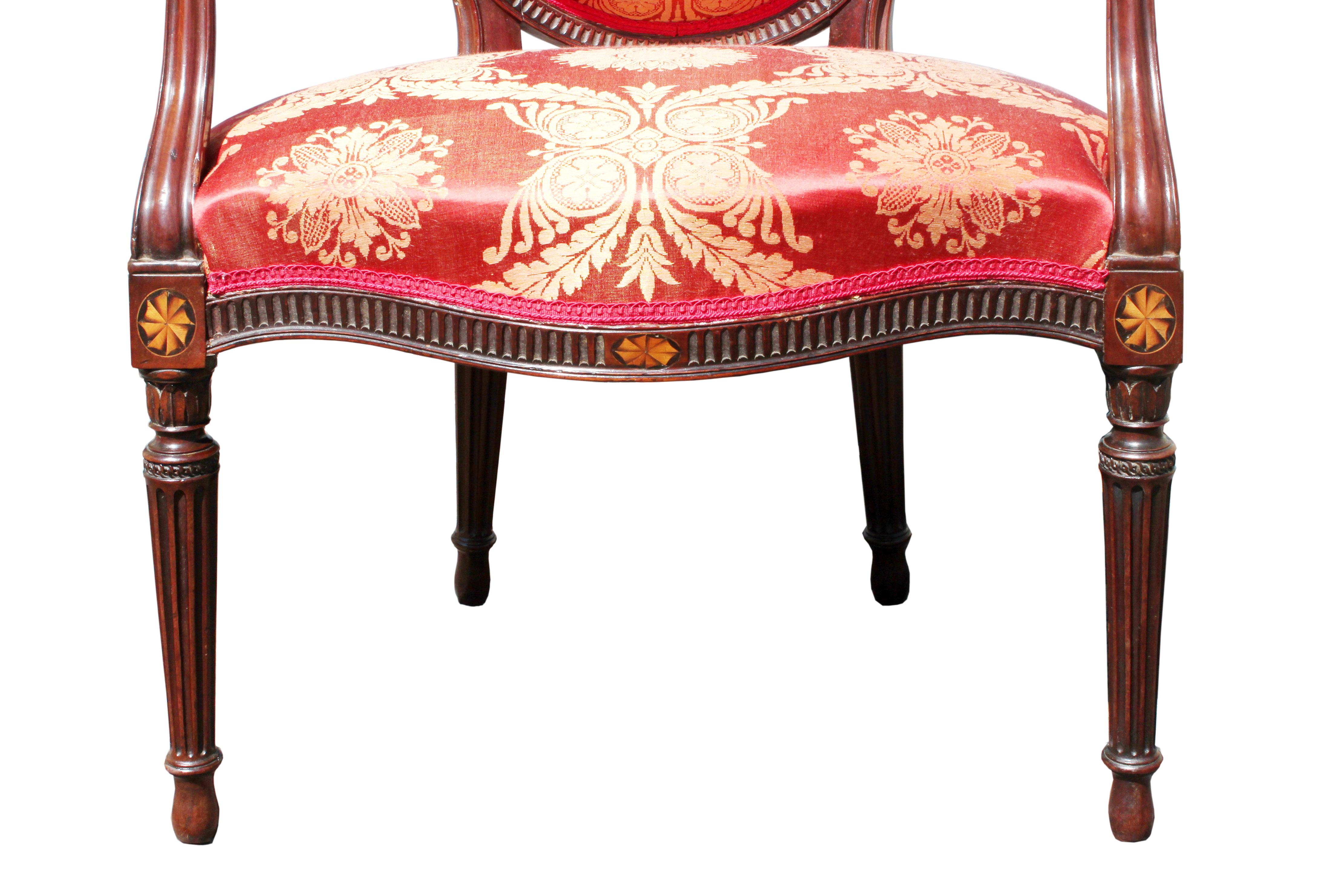 Pair of George III Mahogany Armchairs in Red Damask; Manner of John Linnell For Sale 1