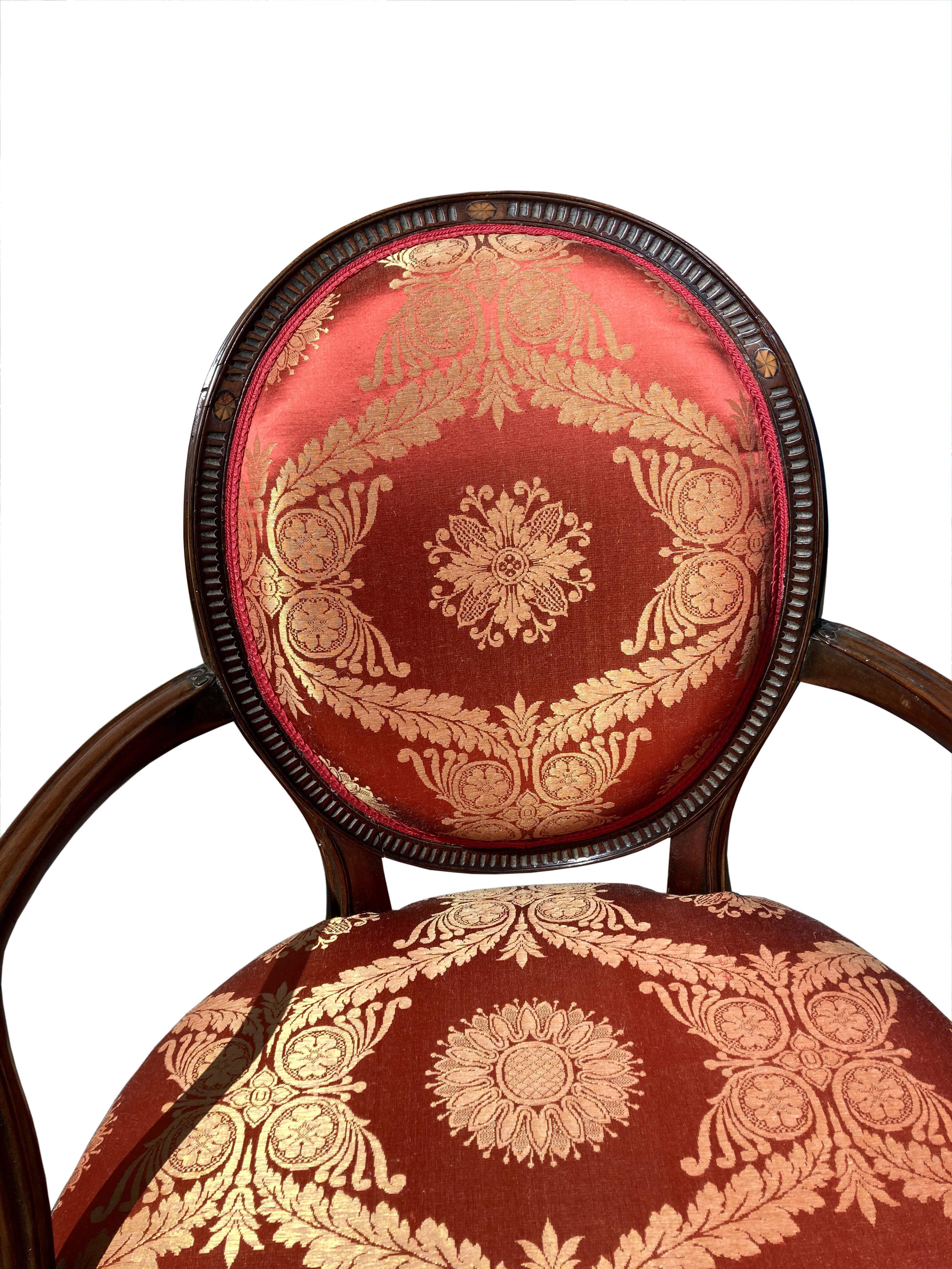 Pair of George III Mahogany Armchairs in Red Damask; Manner of John Linnell For Sale 2