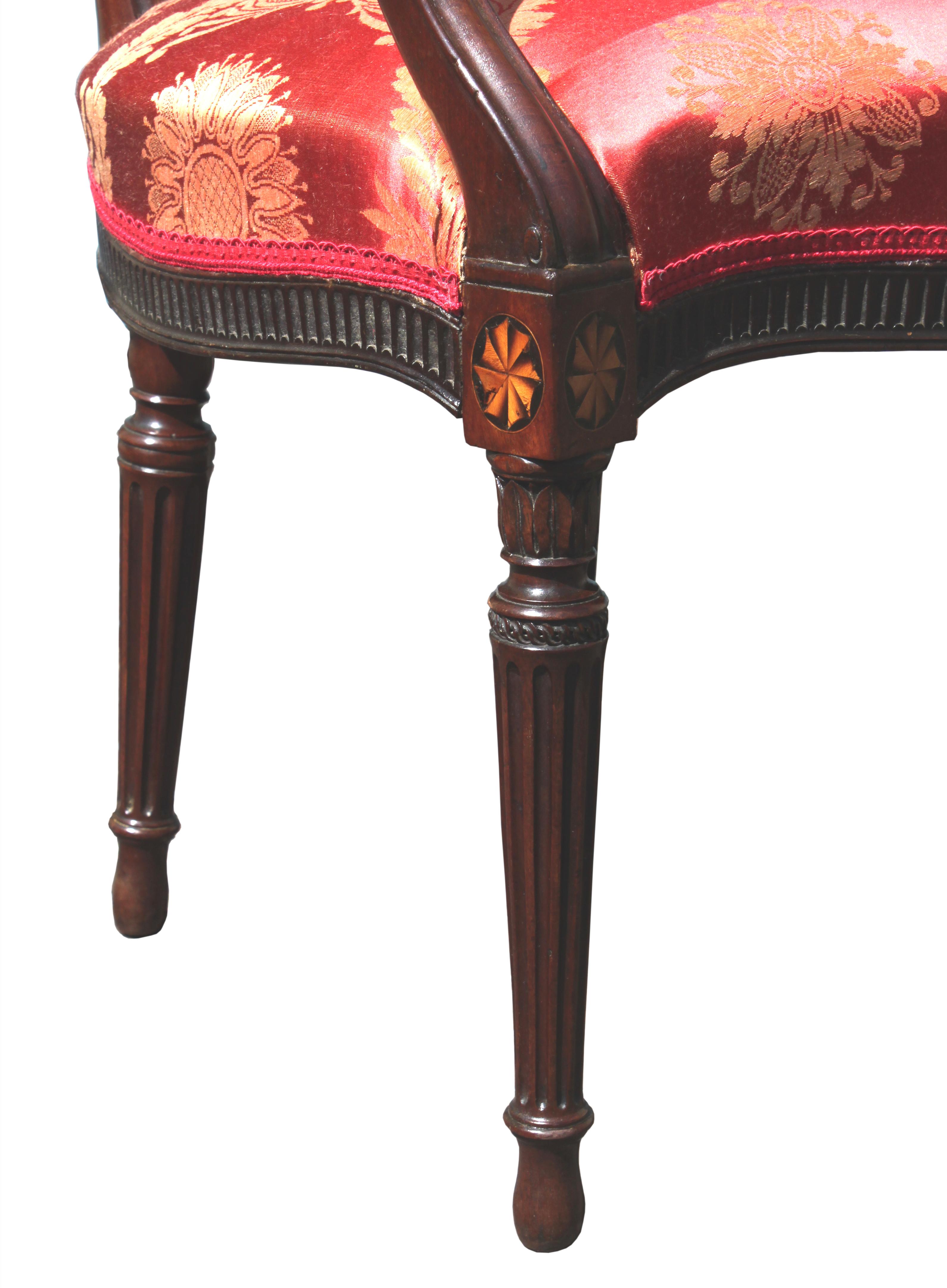 Pair of George III Mahogany Armchairs in Red Damask; Manner of John Linnell For Sale 3
