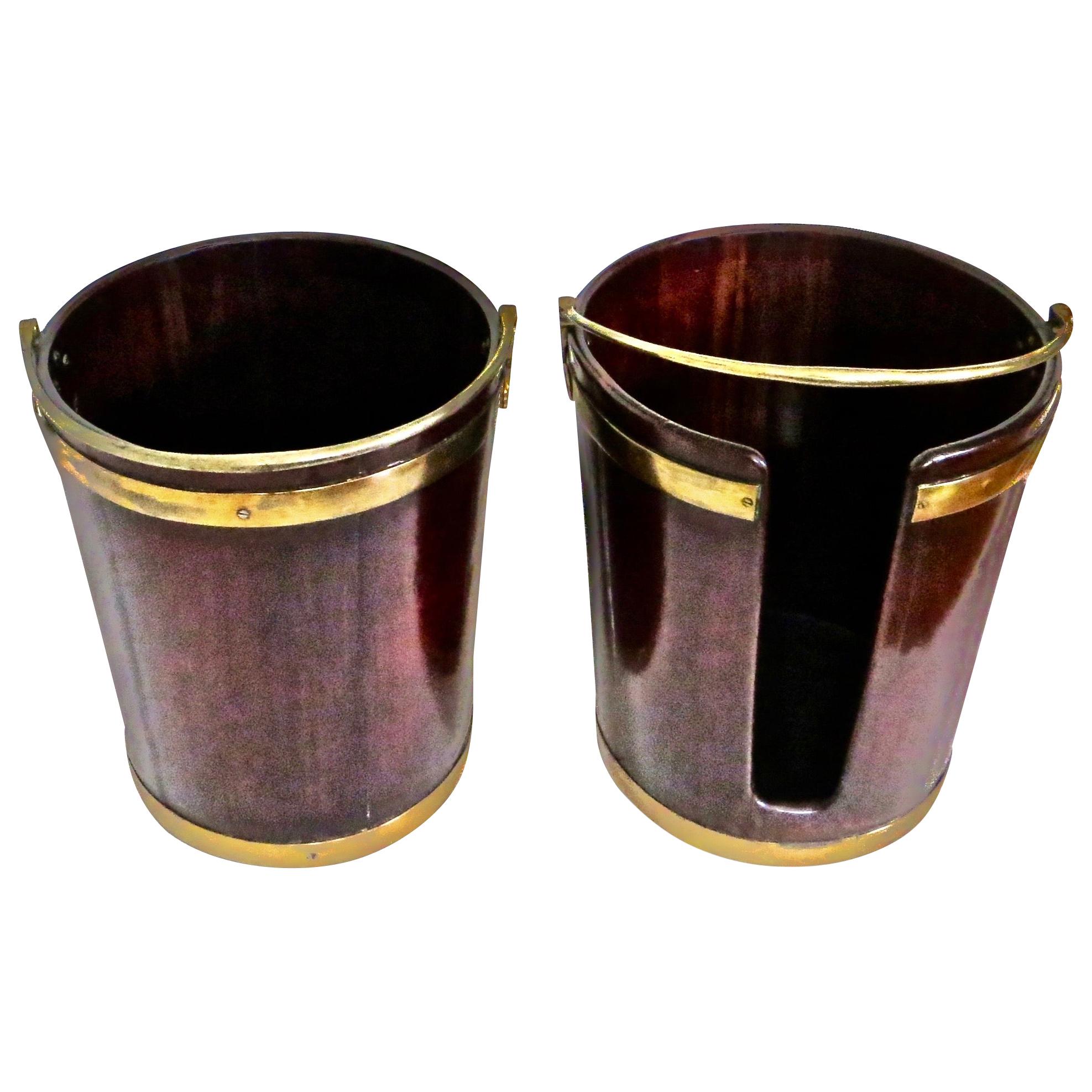 Pair of George III Mahogany Brass-Bound Buckets; 1 Peat and 1 Plate, English