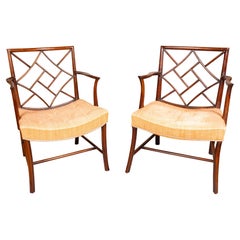 Pair Of George III Mahogany Cockpen Armchairs