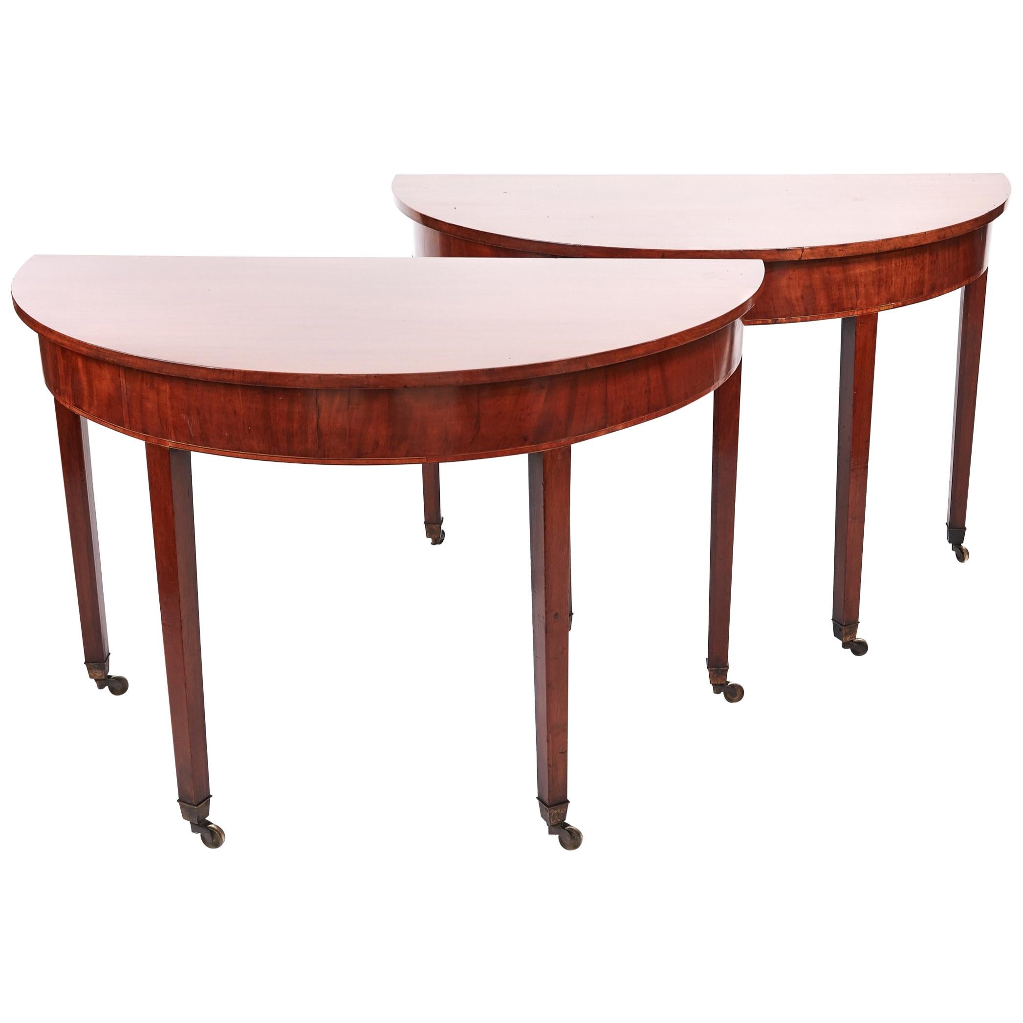 Pair of George III Mahogany Demilune Console Tables