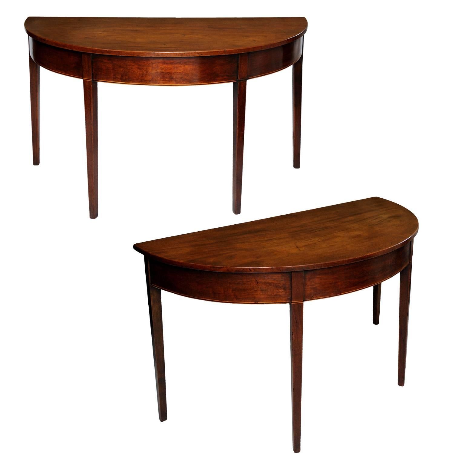 Pair of George III Mahogany Demilune Side Tables, circa 1760 For Sale