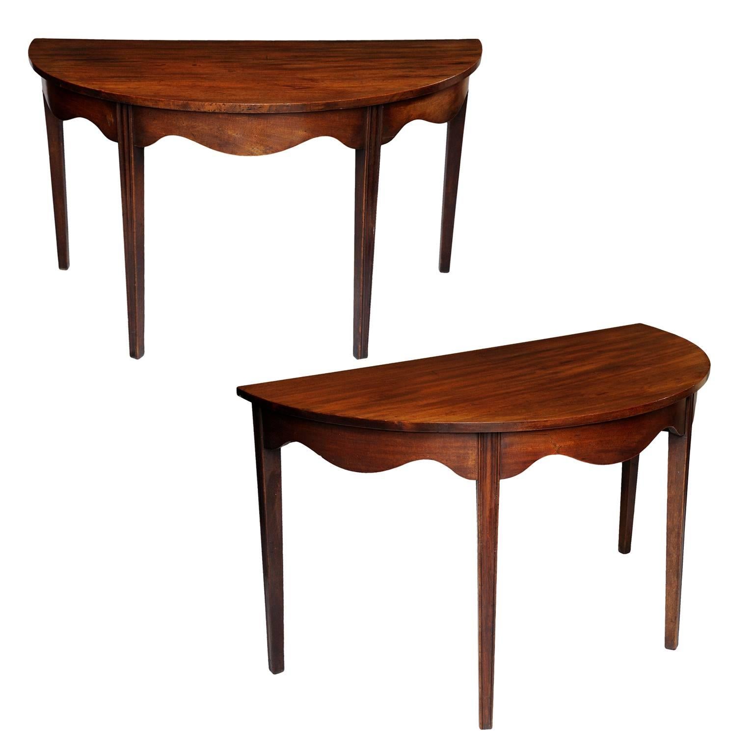 Pair of George III Mahogany Demilune Side Tables, circa 1780 For Sale