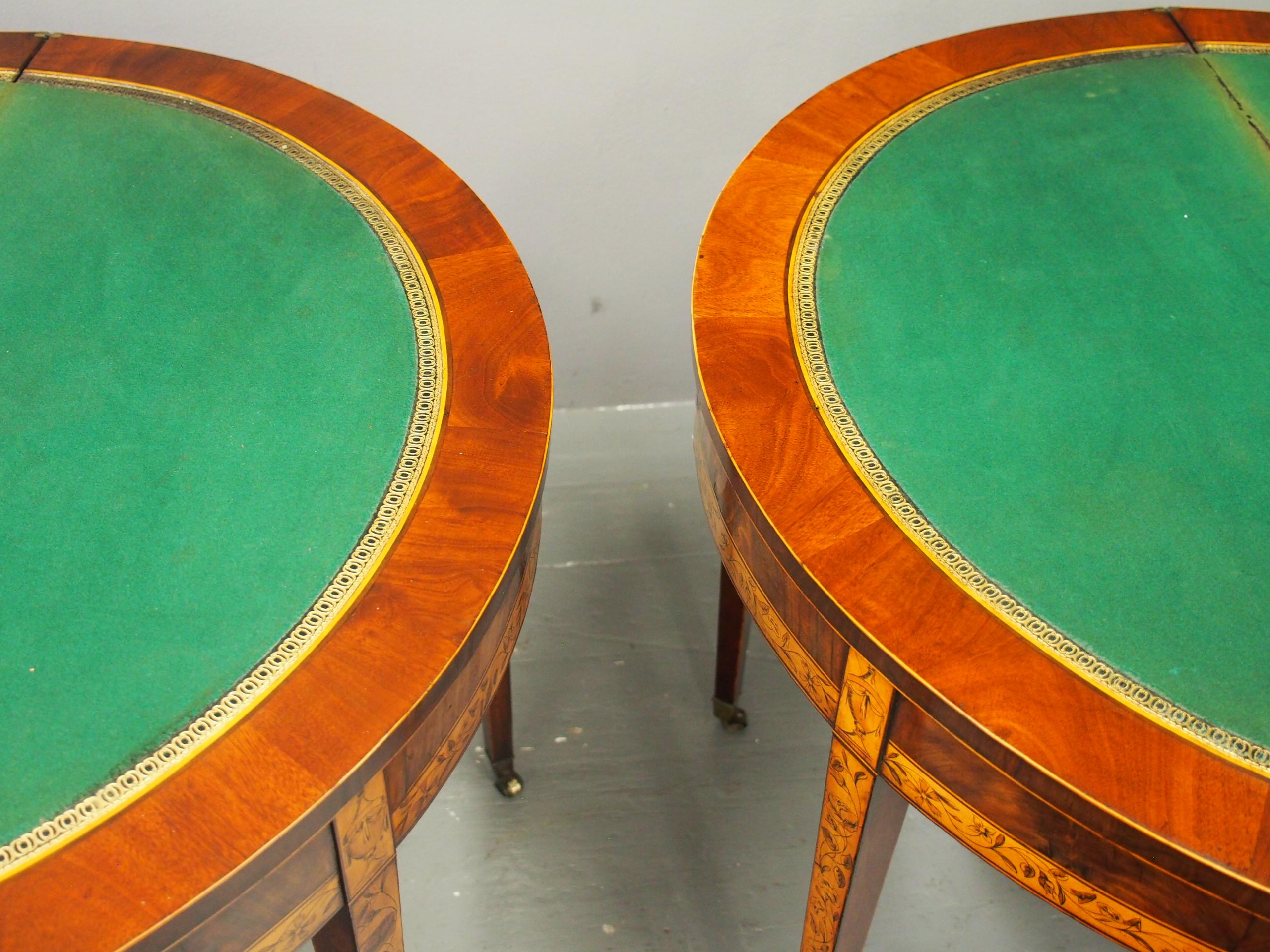 Pair of George III Mahogany Inlaid and Penwork Games Tables For Sale 7