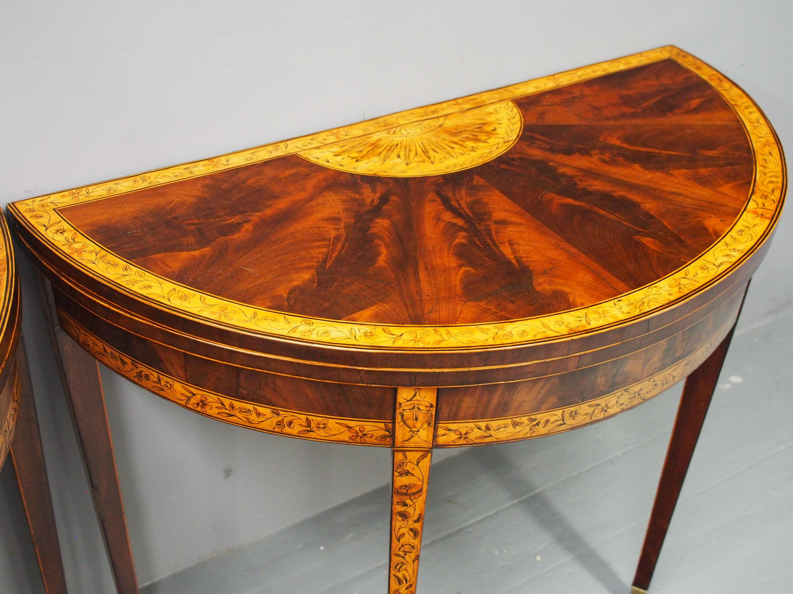 Pair of George III Mahogany Inlaid and Penwork Games Tables For Sale 9