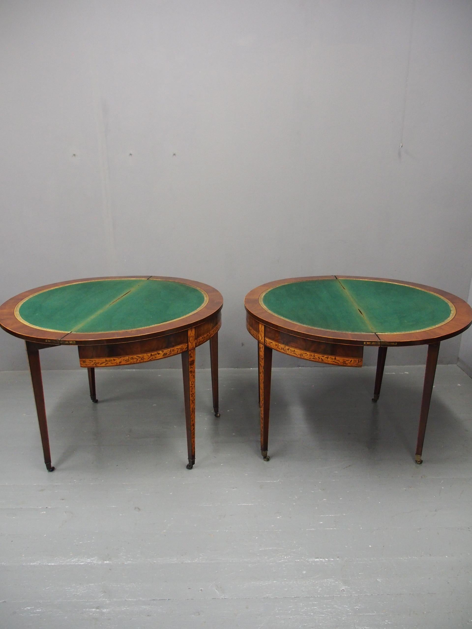 Pair of George III Mahogany Inlaid and Penwork Games Tables In Good Condition For Sale In Edinburgh, GB