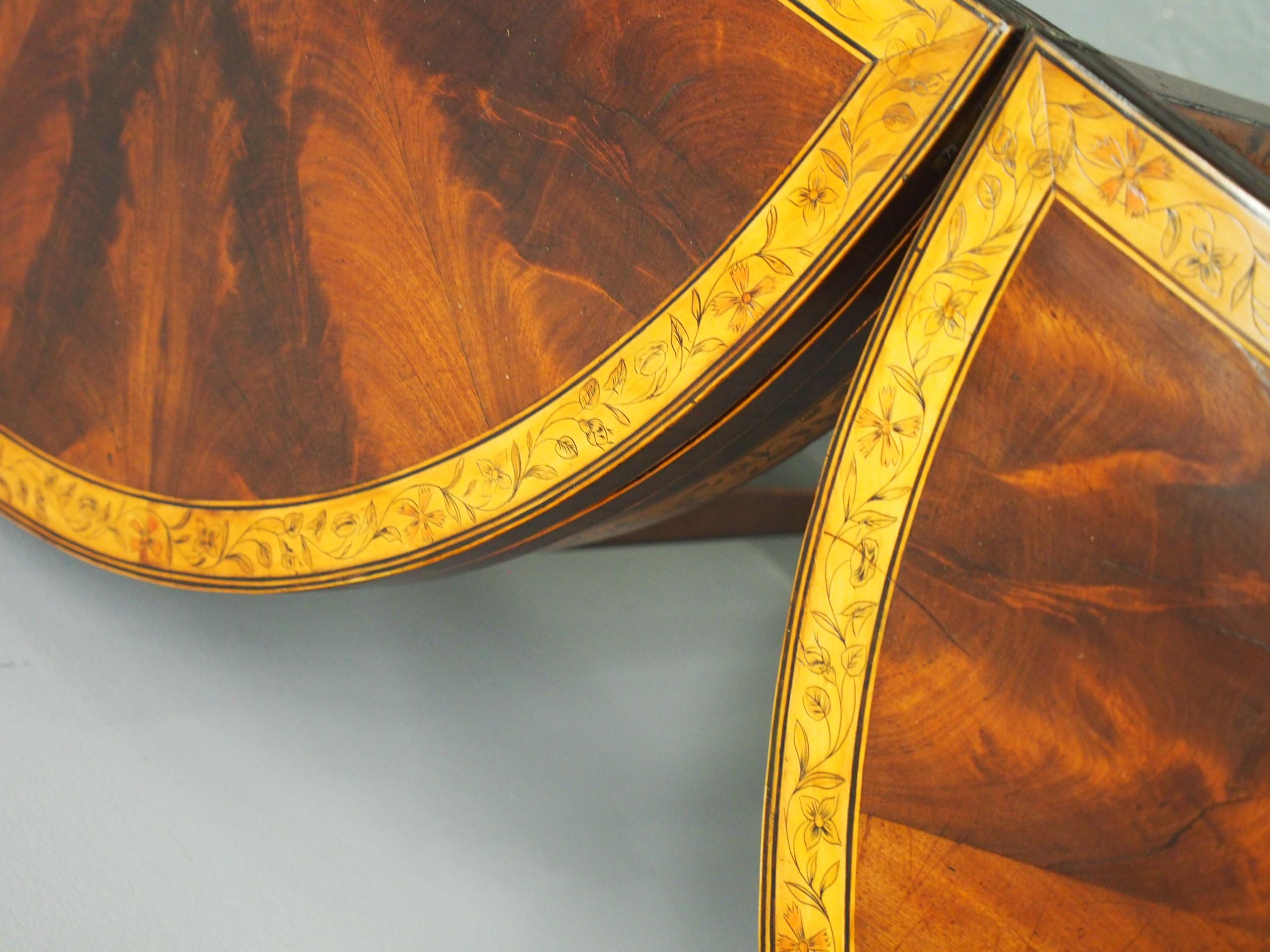 18th Century and Earlier Pair of George III Mahogany Inlaid and Penwork Games Tables For Sale
