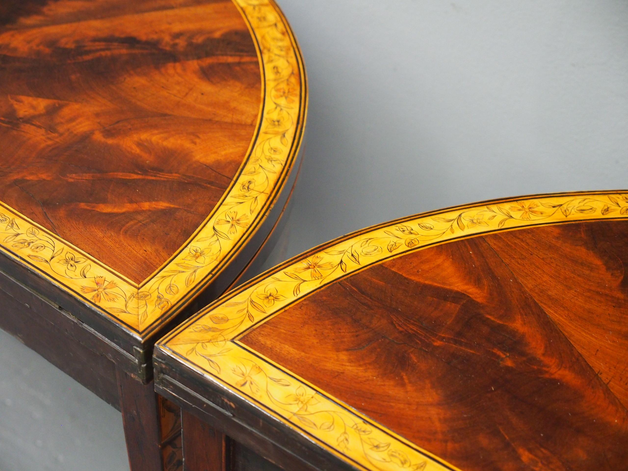 Pair of George III Mahogany Inlaid and Penwork Games Tables For Sale 2