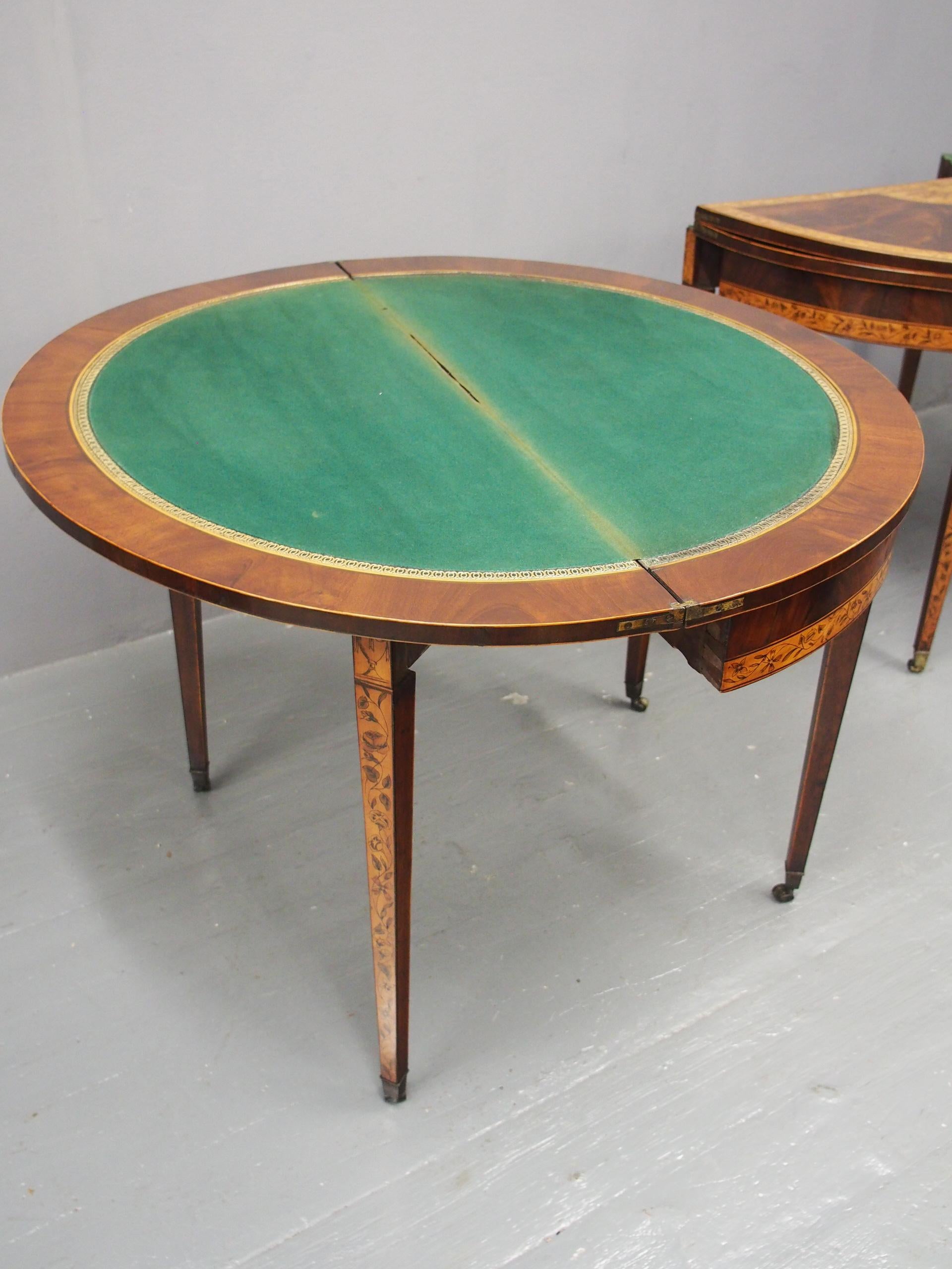 Pair of George III Mahogany Inlaid and Penwork Games Tables For Sale 4